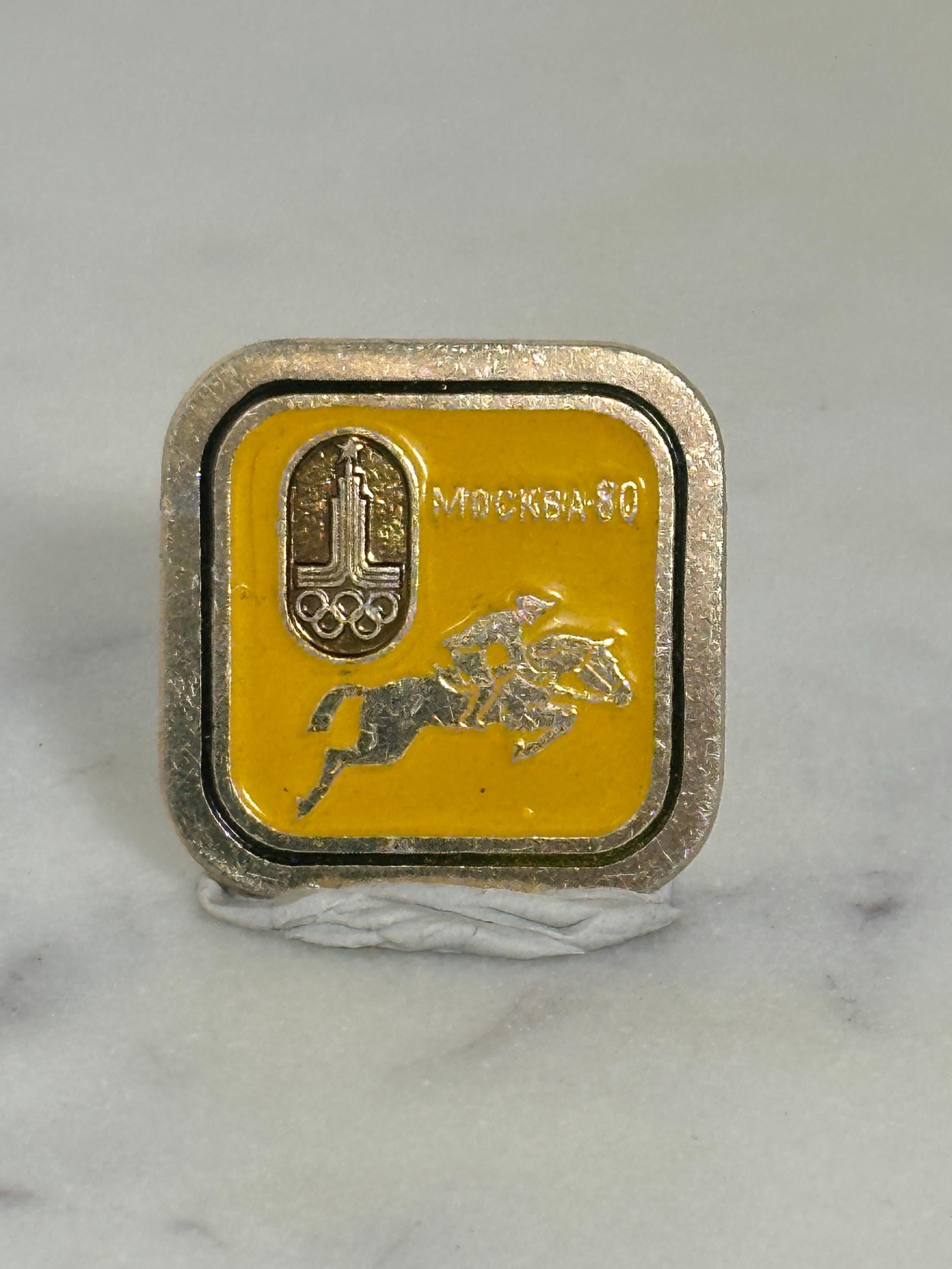 Moscow Olympics Yellow Enamel Pin Equestrian Event: 1980s Soviet Era Accessory