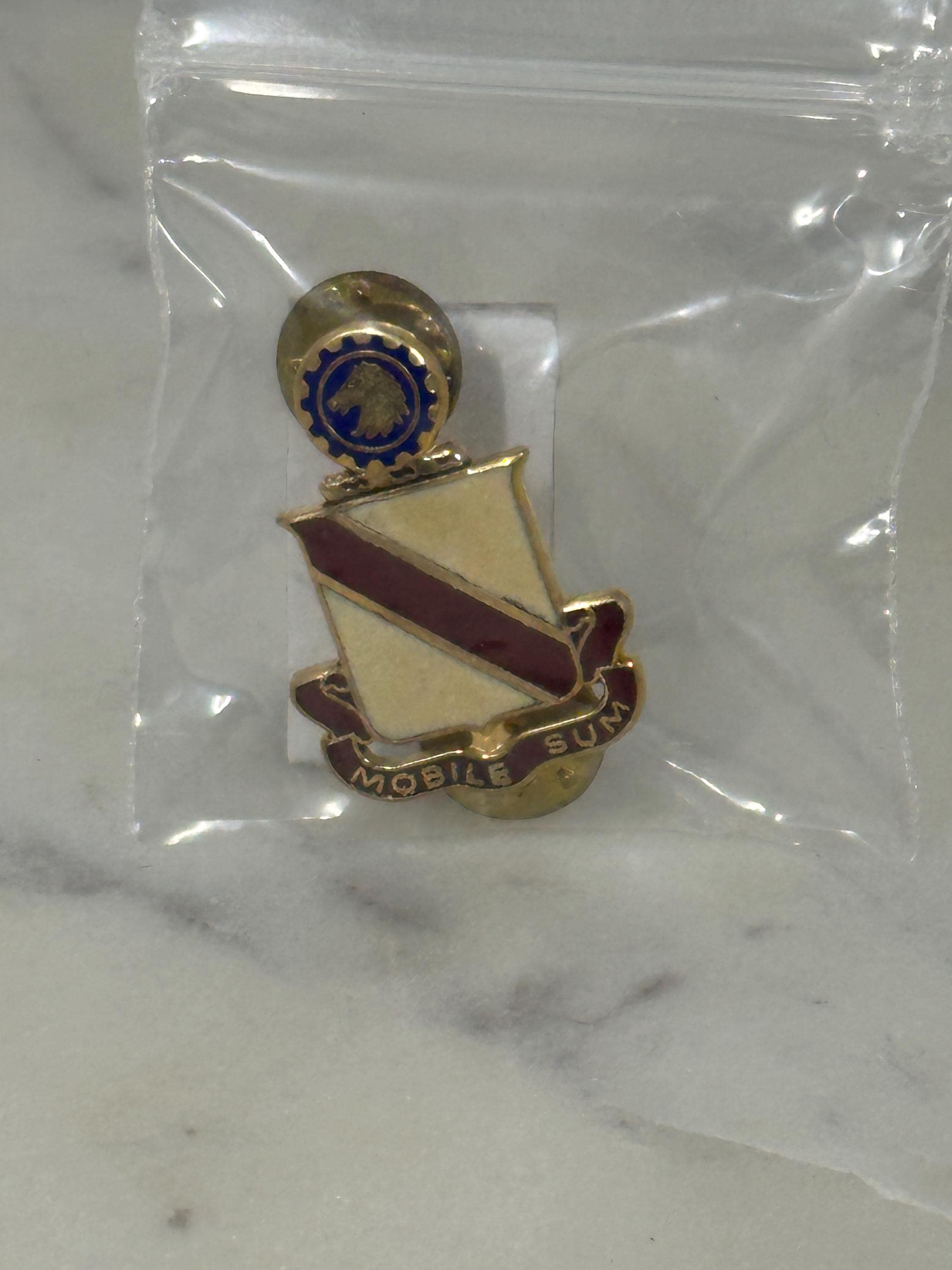 Military Crest Enamel Pin: Gold/Red Shield - Vintage Army Accessory