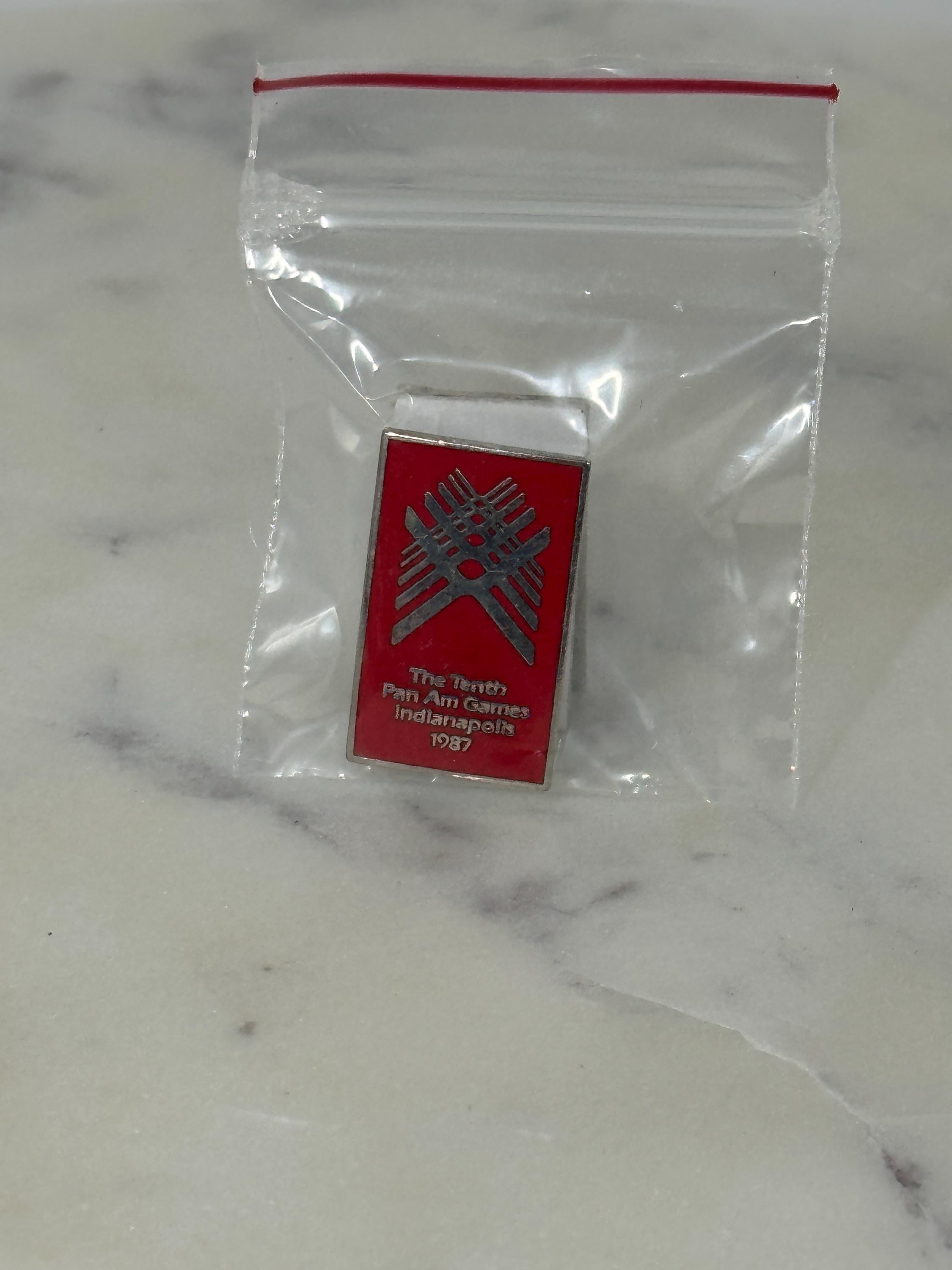 Pan Am Games Enamel Pin: Red Silver Logo - 1987 Sports Memorabilia