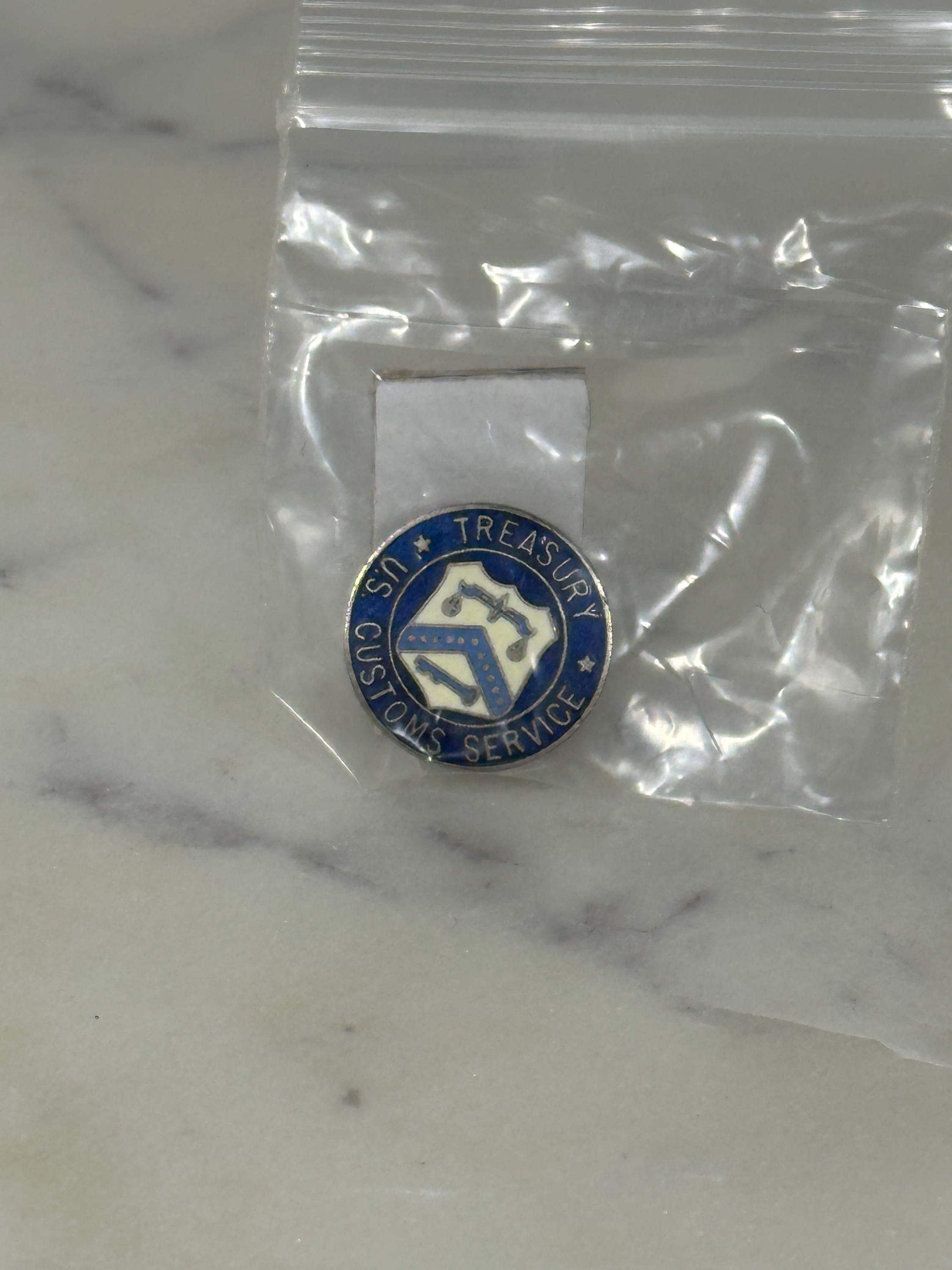 Us customs service pin: blue & white enamel - vintage government accessory