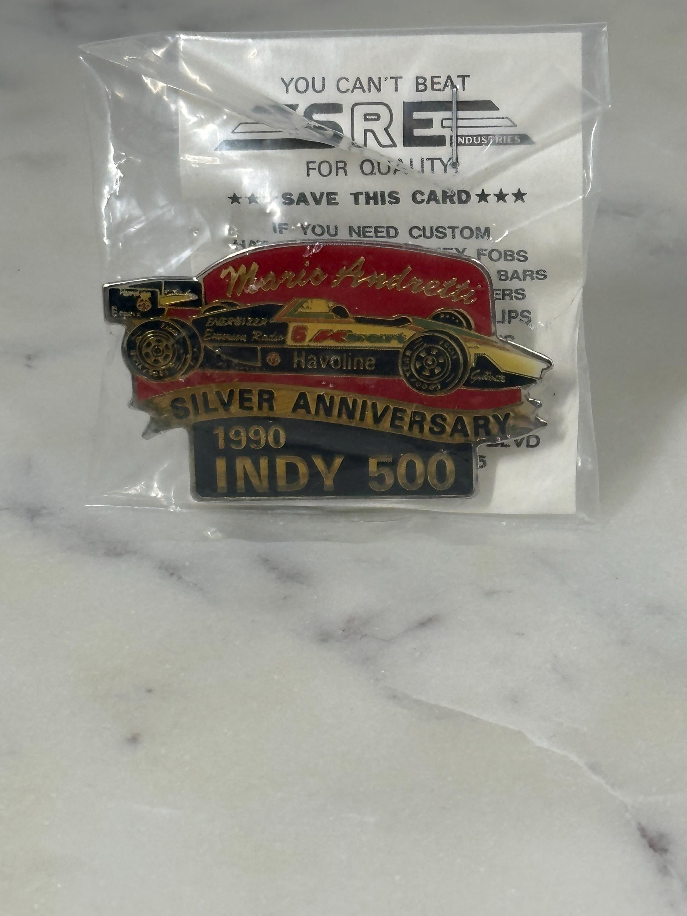 Mario Andretti Indy 500 Pin: Gold Red Black Enamel - 1990 Racing Accessory