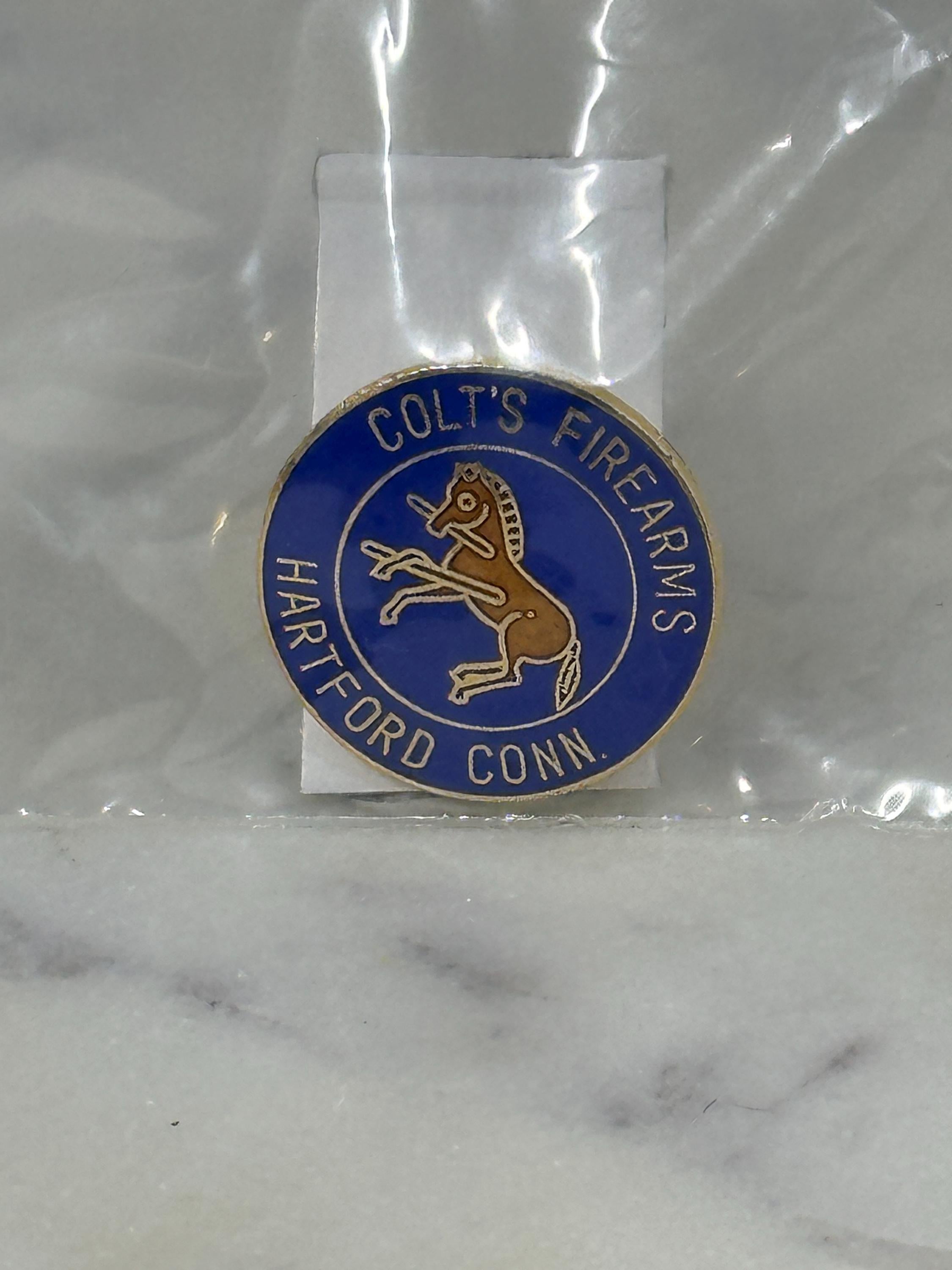 Colt's Firearms Enamel Pin: Blue & Gold Round - Vintage Collectible Accessory