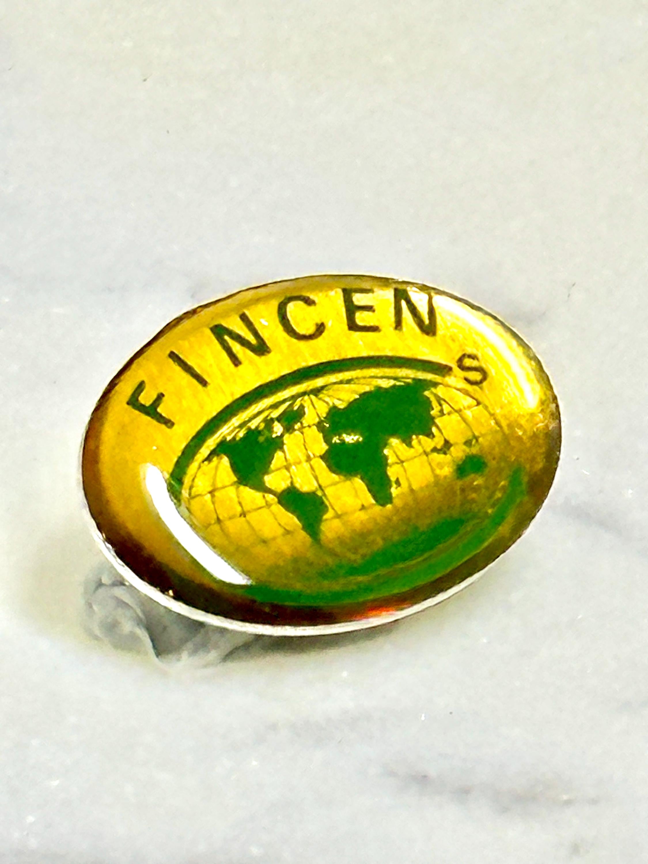 FINCEN Globe Enamel Pin: Yellow Green Epoxy Finish - Vintage Collectible Accessory