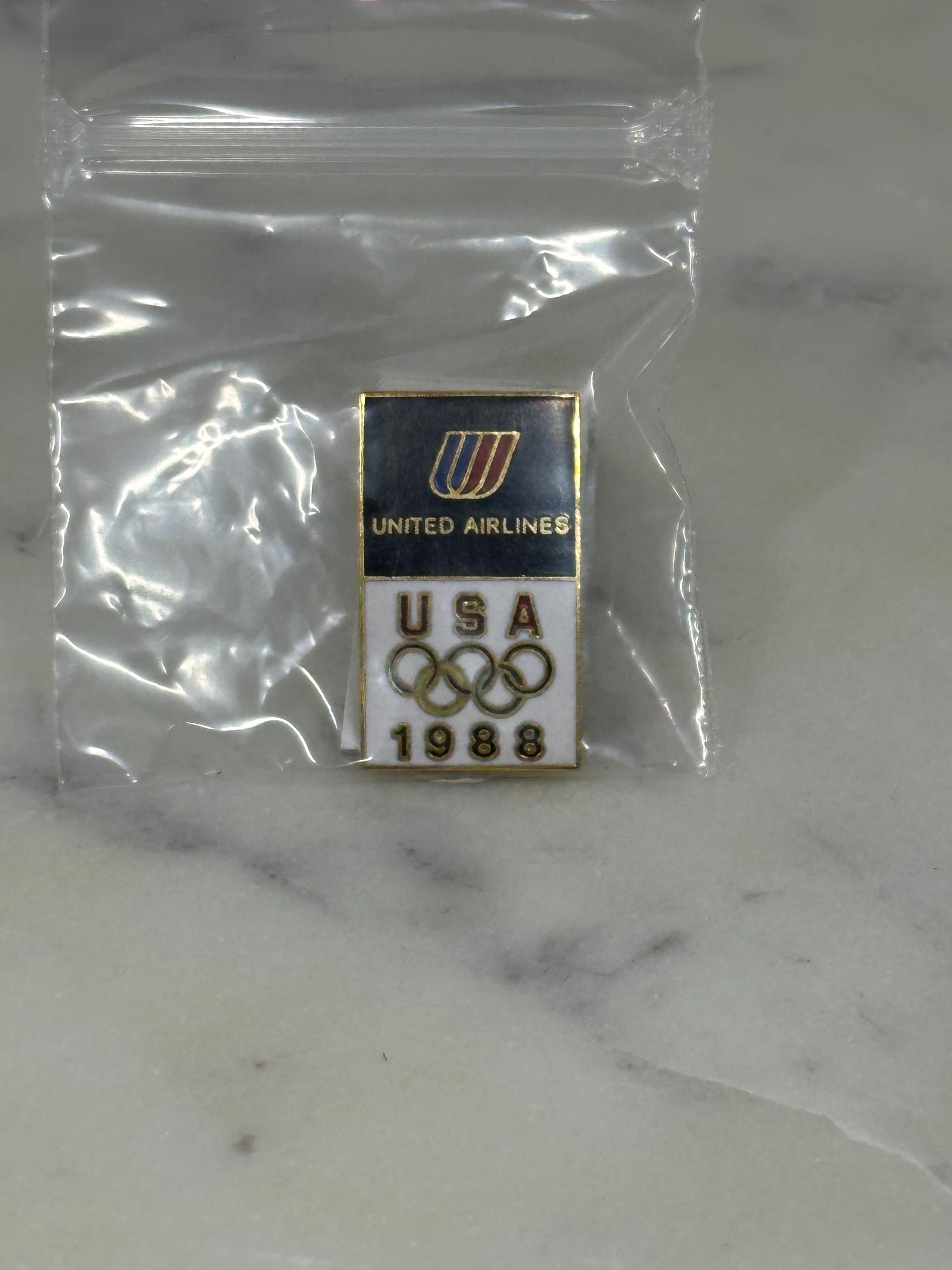 1988 USA Olympics Pin: United Airlines Gold Enamel - Vintage Sports Accessory