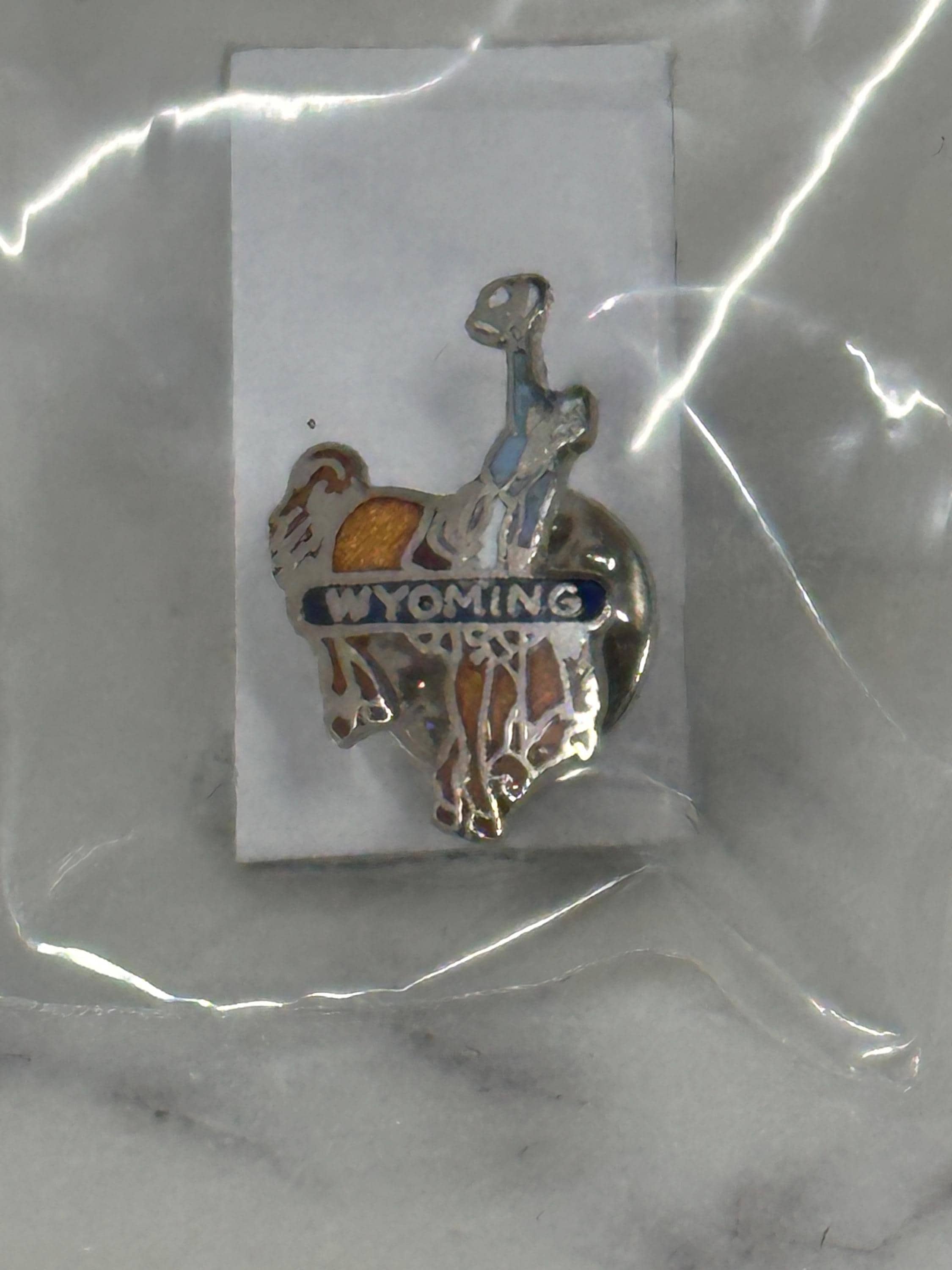 Wyoming Souvenir Enamel Pin: Silver Multi-Color - Vintage Travel Accessory