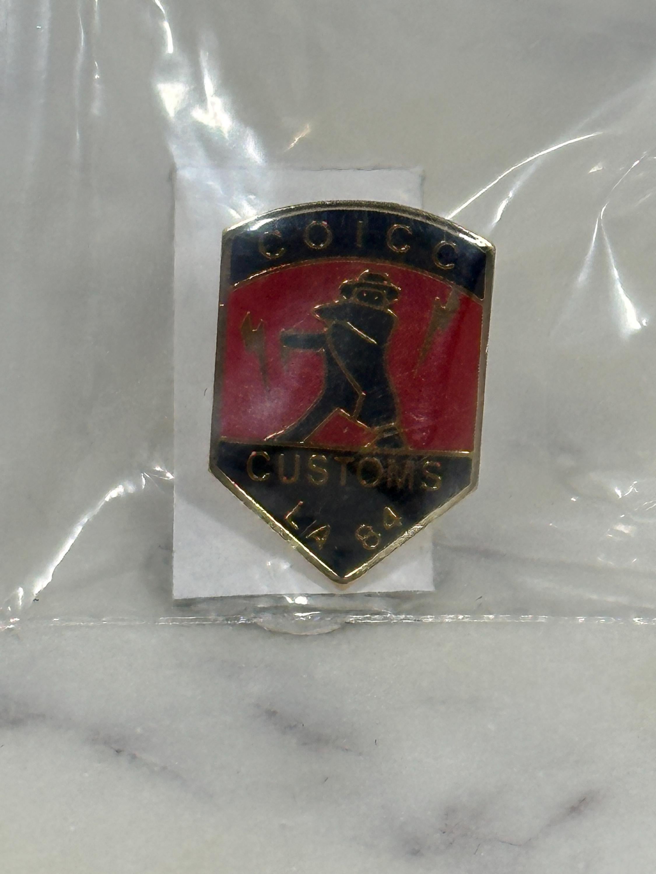 COICC Customs Enamel Pin: Red & Gold Badge Style - 1984 Collectible Accessory