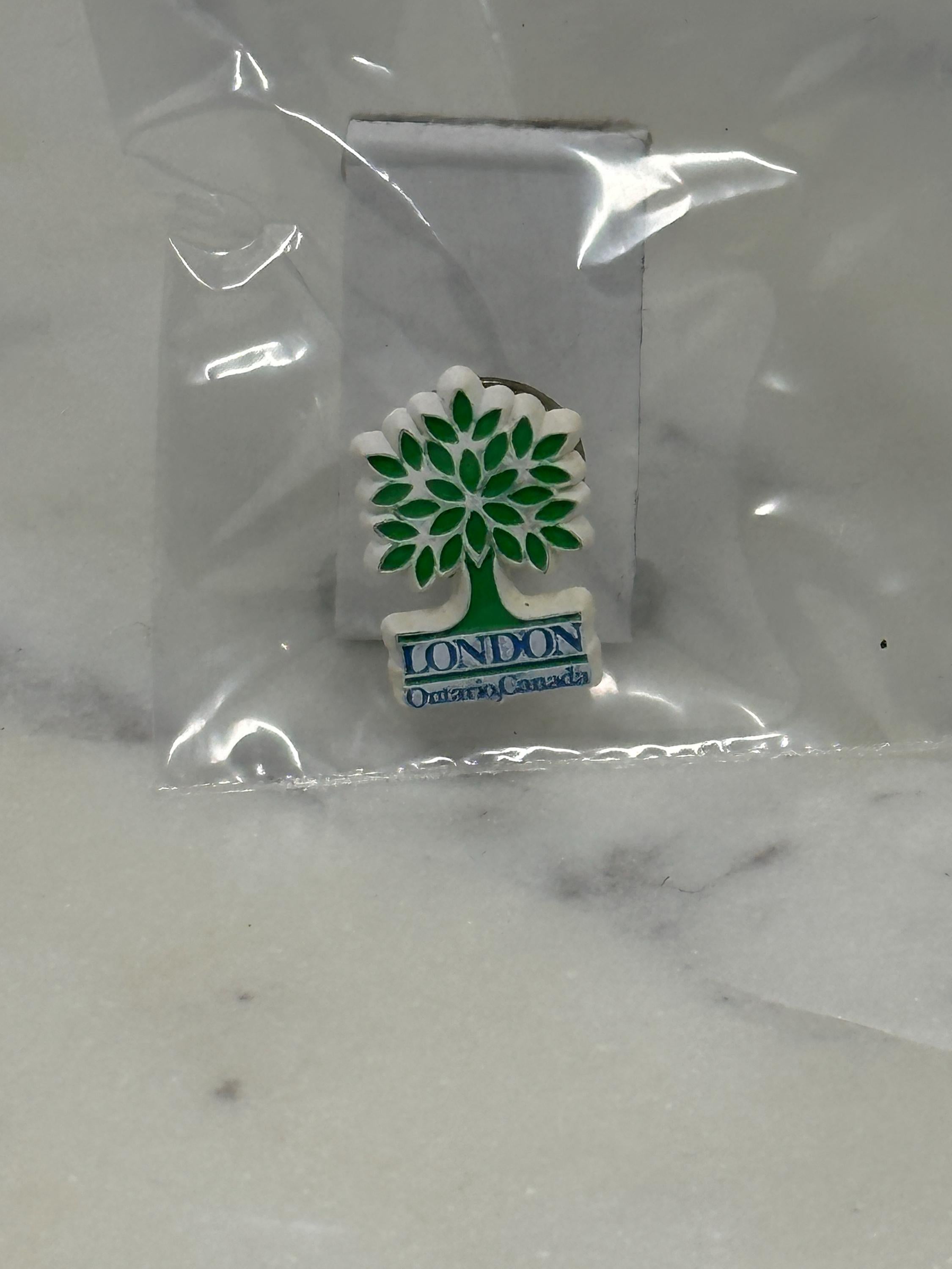 London Ontario Tree Lapel Pin: Green Enamel Finish - Vintage Souvenir Accessory