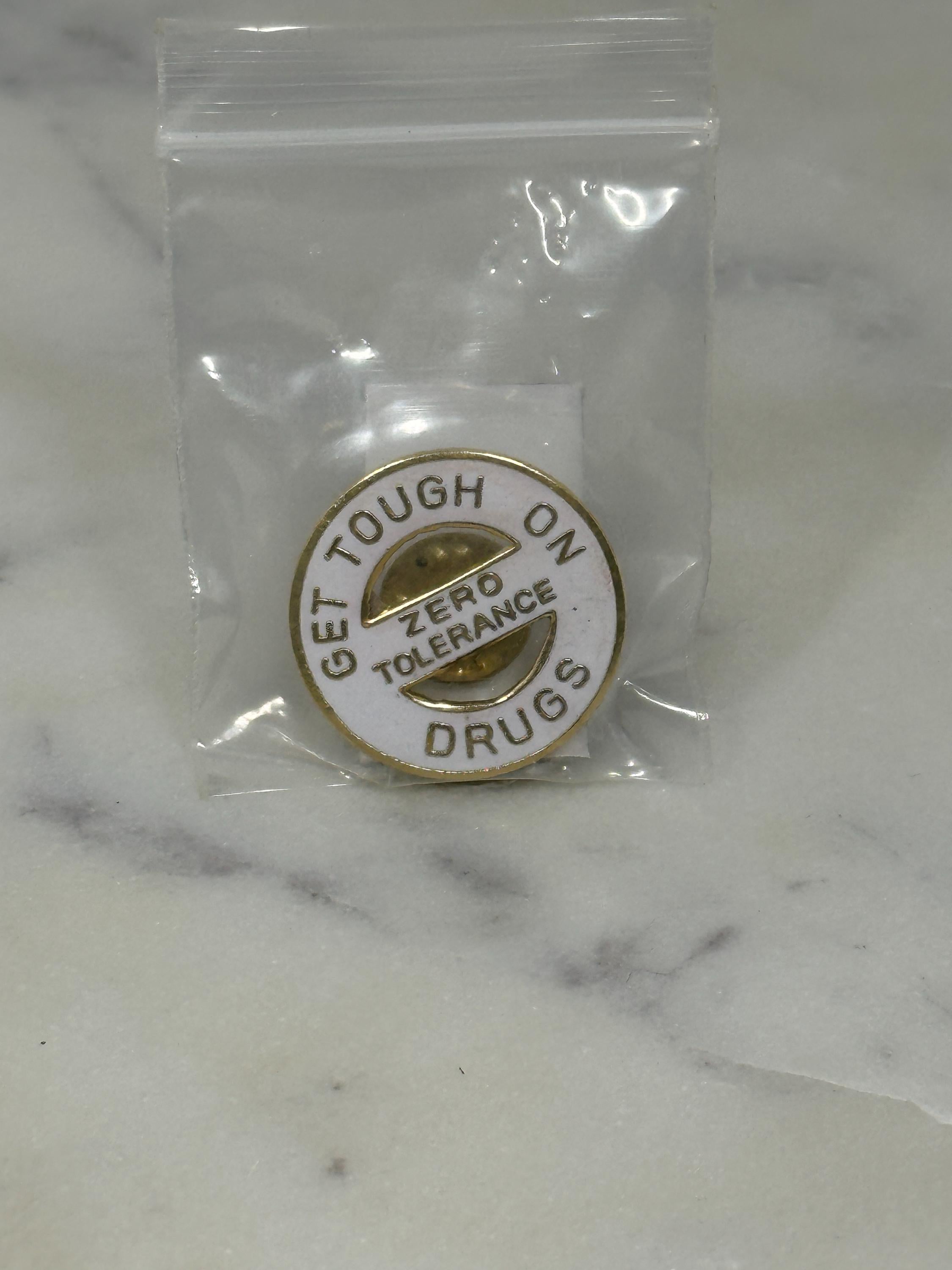 Anti-Drug Enamel Pin: White Gold Circle - 90s Awareness Accessory