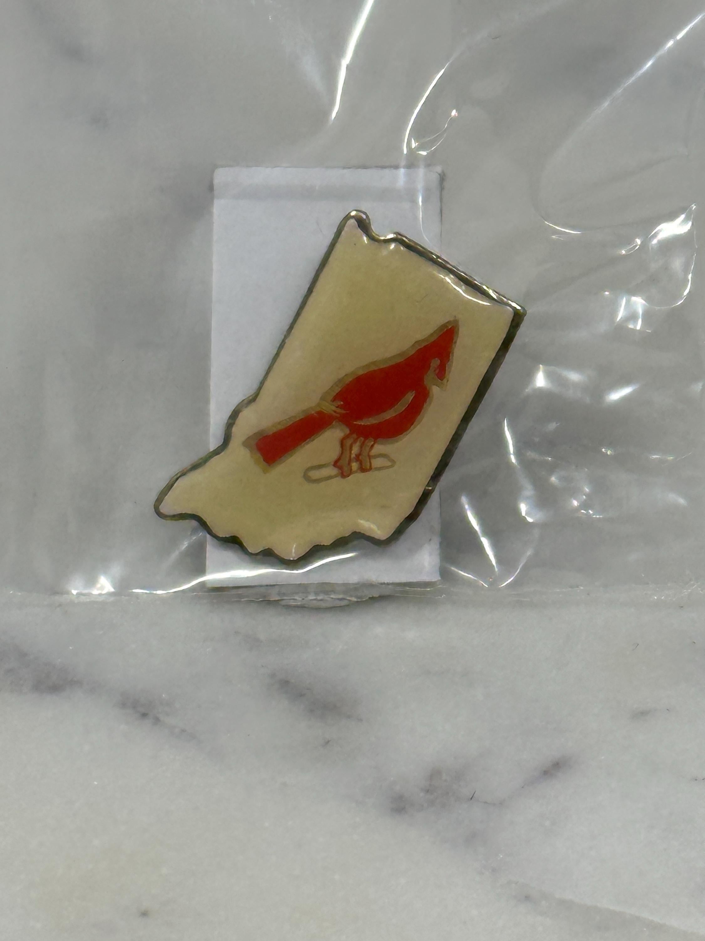 Indiana Cardinal Enamel Pin: Cream & Red Cloisonné - Vintage Souvenir Accessory