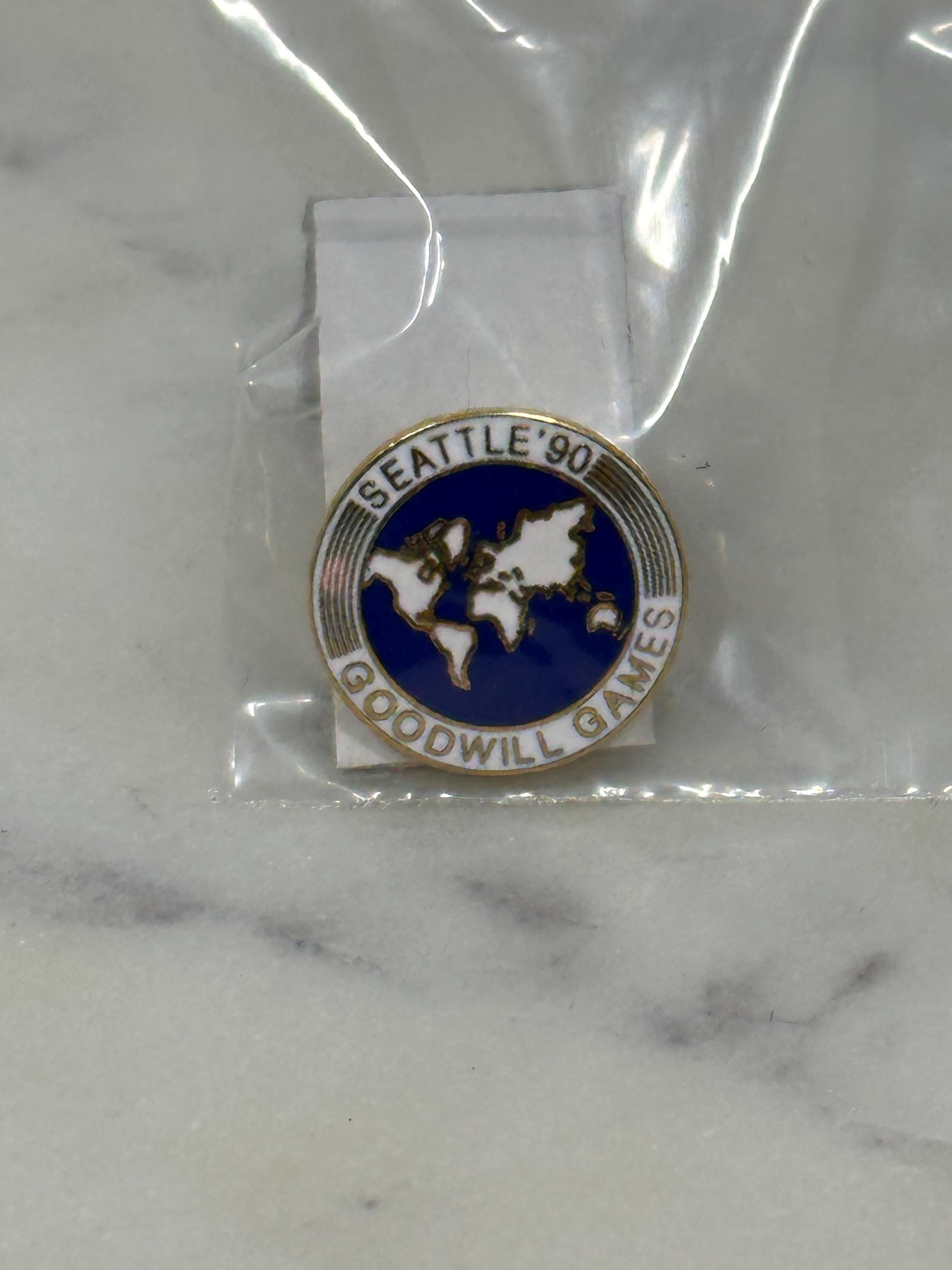 Goodwill Games Enamel Pin: Blue & White Globe - 1990 Sports Accessory