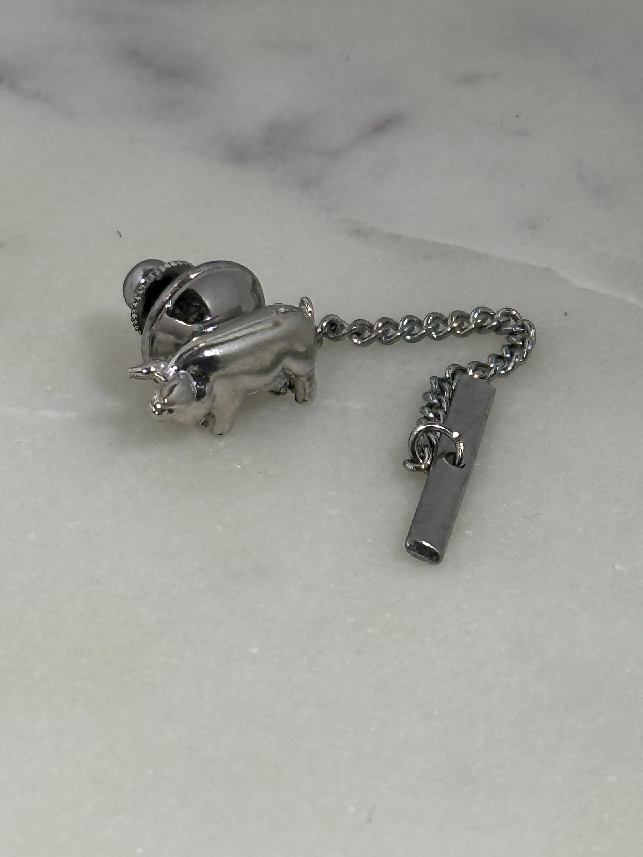 Pig Tie Tack Pin: Silver Tone Metal – Western Vintage Accessory