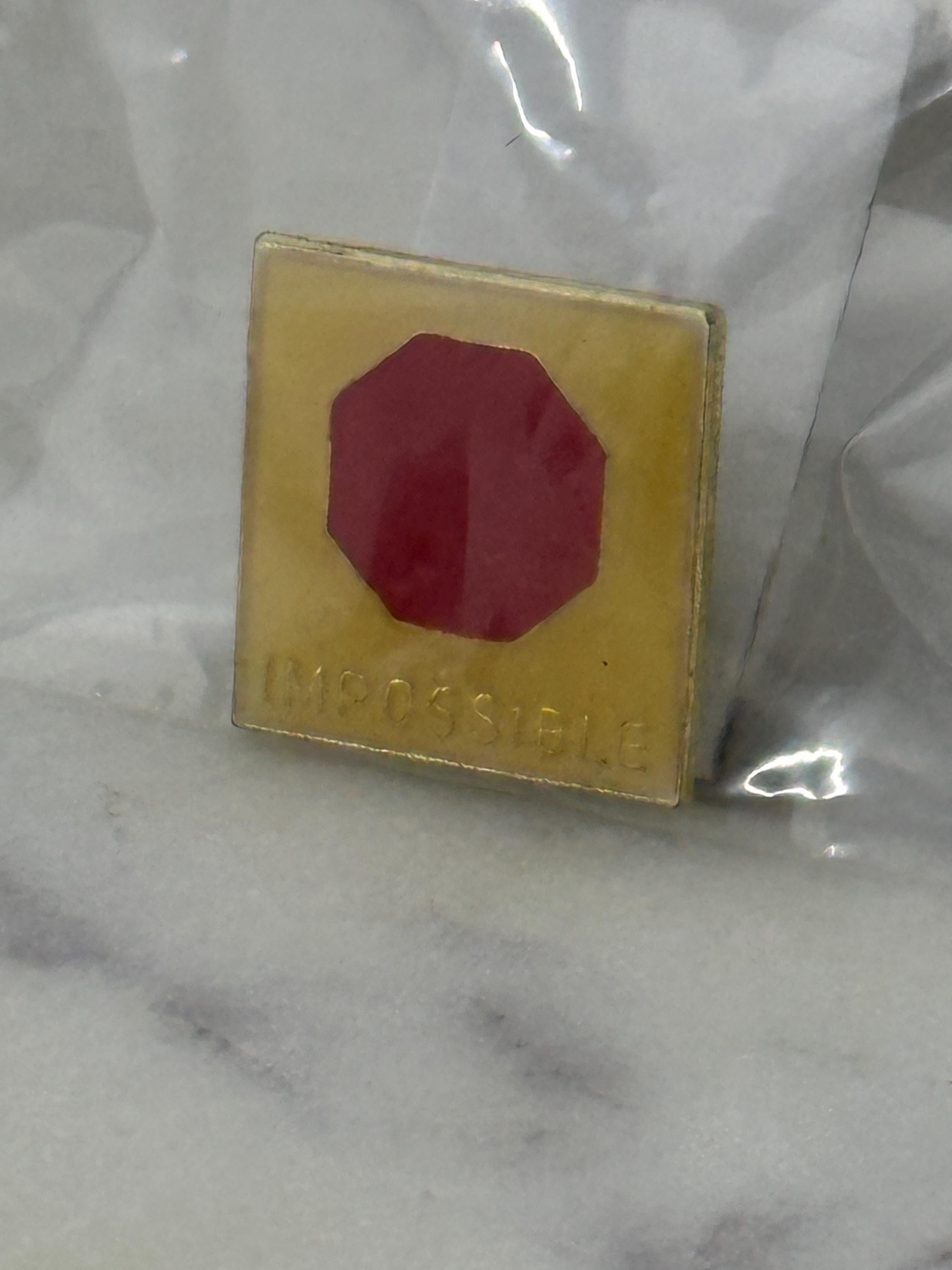 Impossible Red Octagon Pin: Square Gold Tone - Motivational Retro Accessory