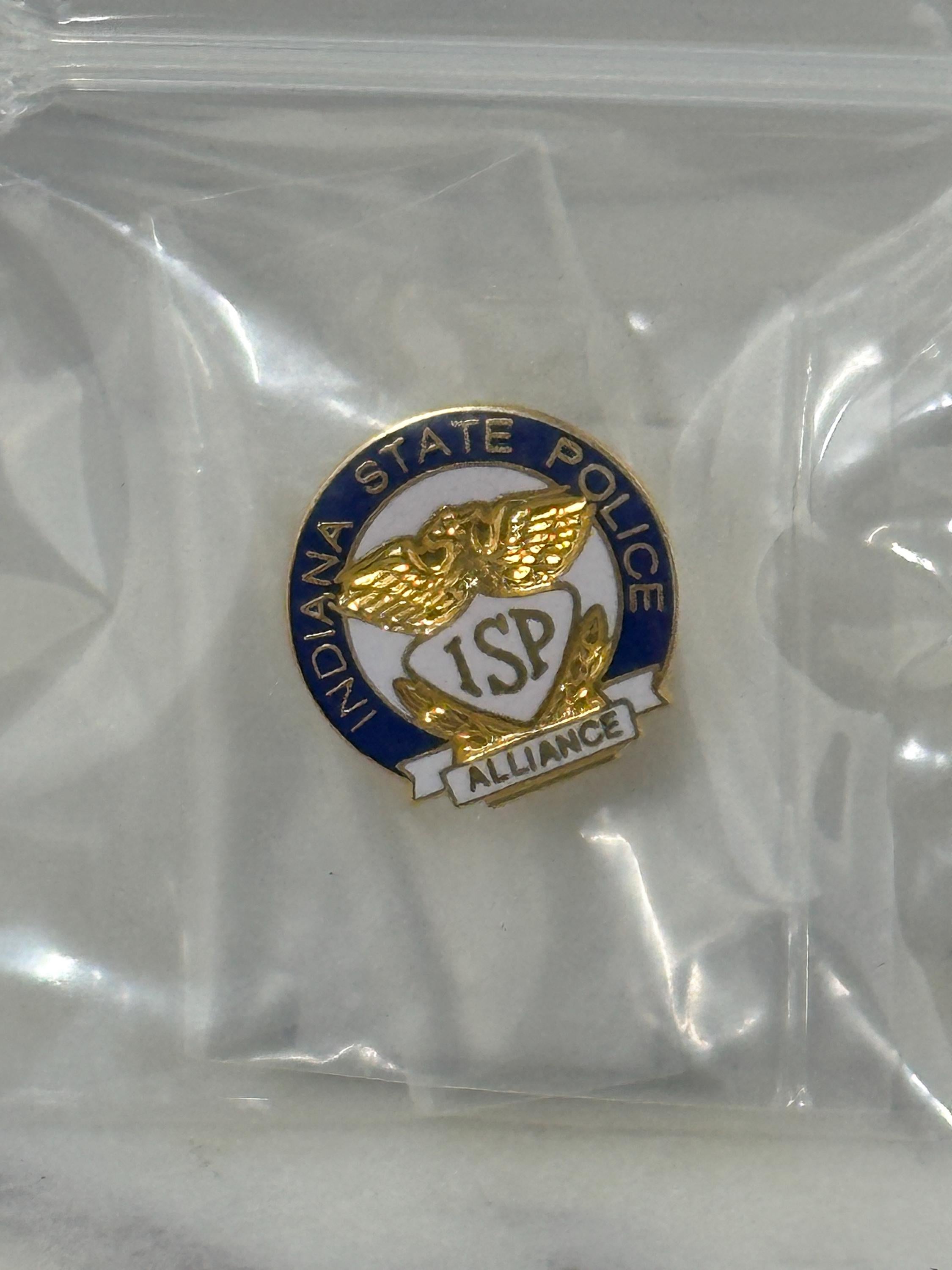 Indiana State Police Enamel Pin: Gold & Blue Shield - Law Enforcement Accessory