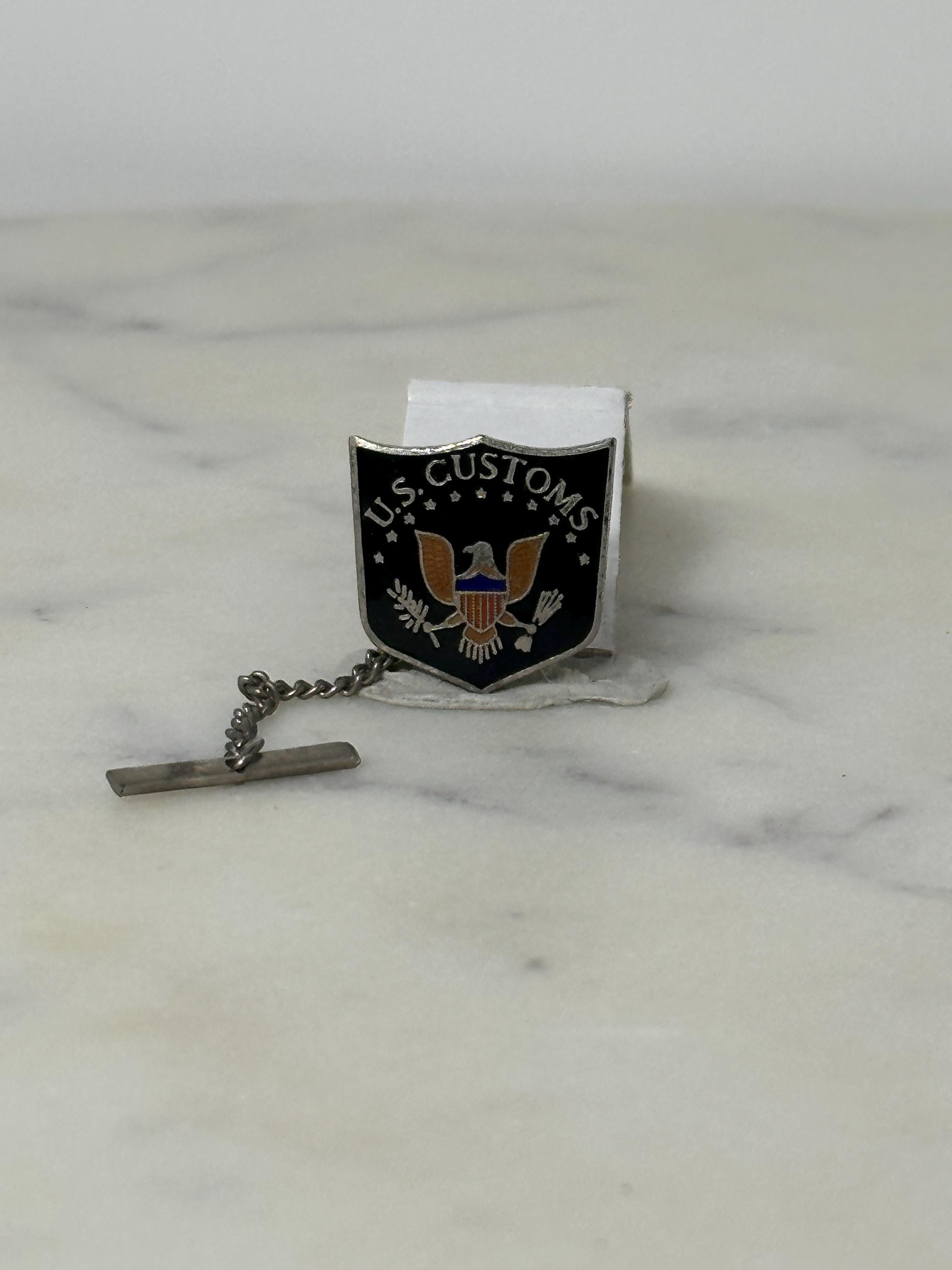 U.S. Customs Tie Tack: Black Enamel Shield - Vintage Government Accessory