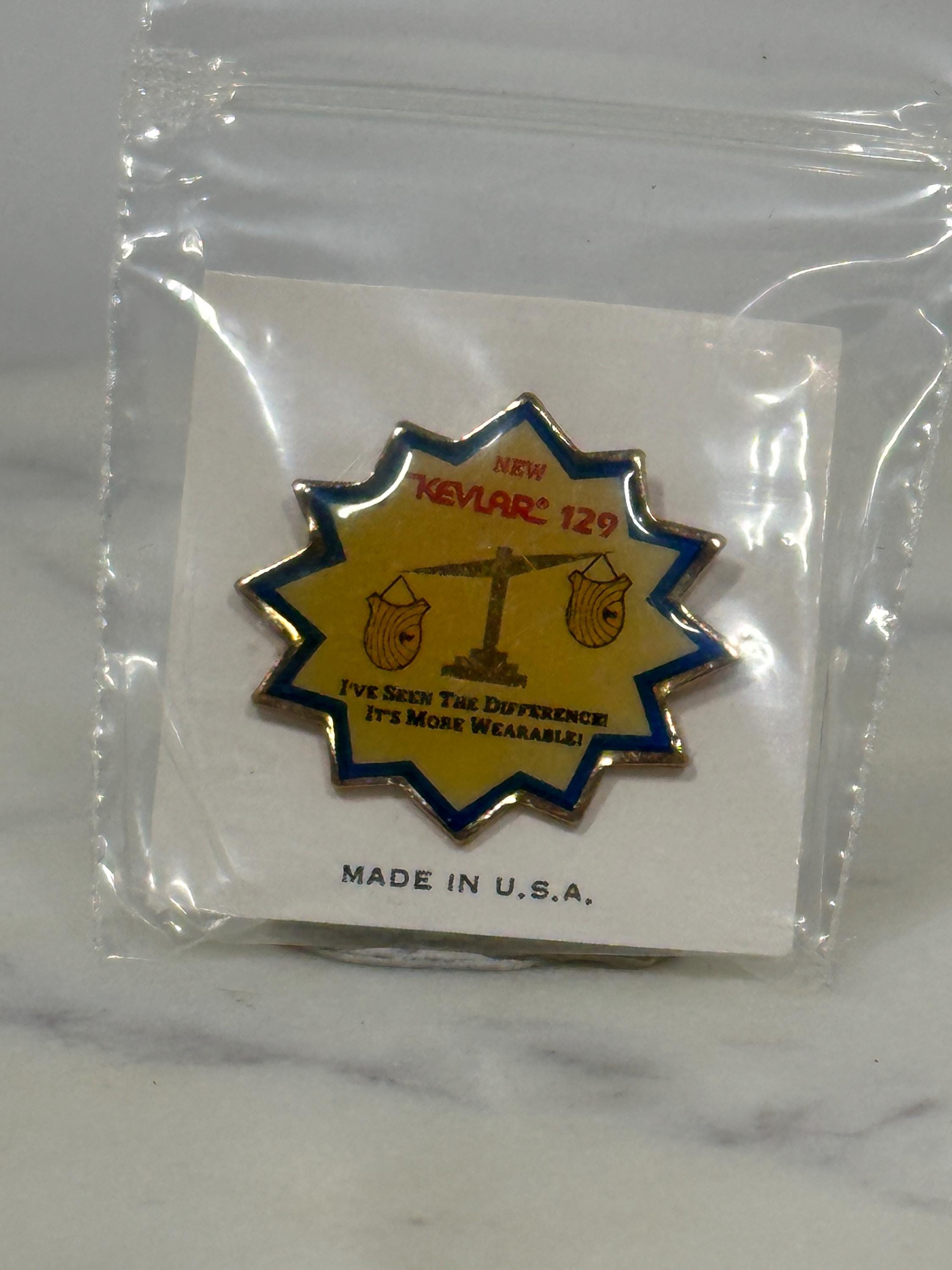 Kevlar 129 Promo Pin: Yellow Blue Enamel - Vintage Industrial Accessory