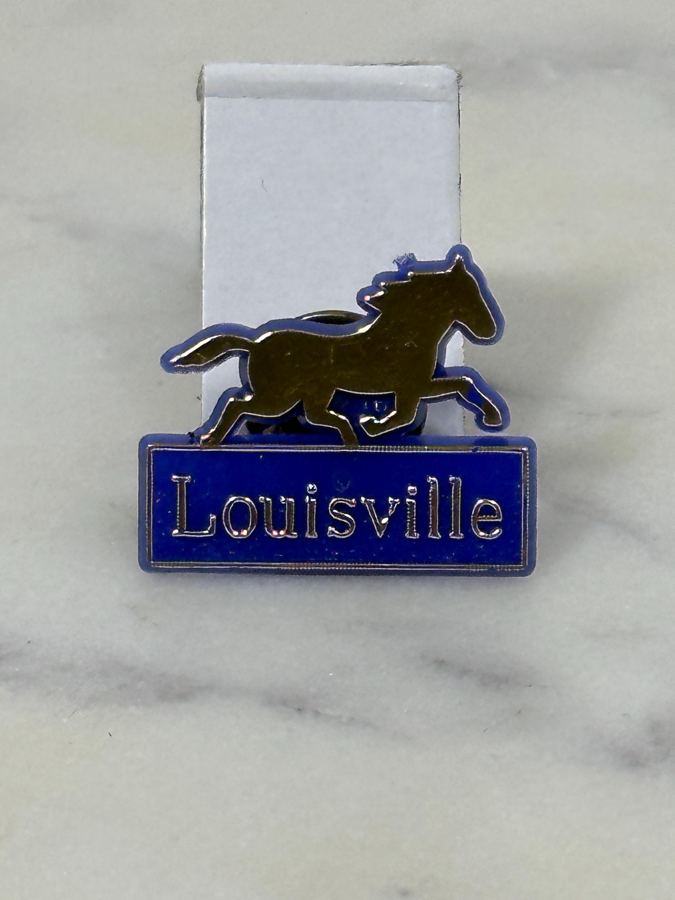 Louisville Horse Racing Enamel Pin: Gold & Blue - Vintage Souvenir Accessory