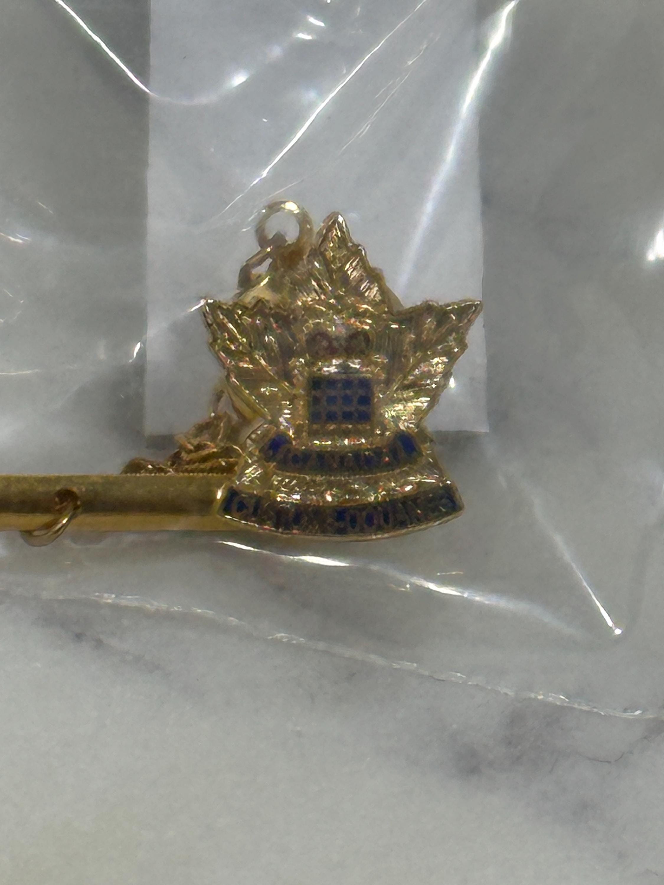 Canada customs maple leaf enamel pin: gold & blue cloisonné - vintage souvenir accessory