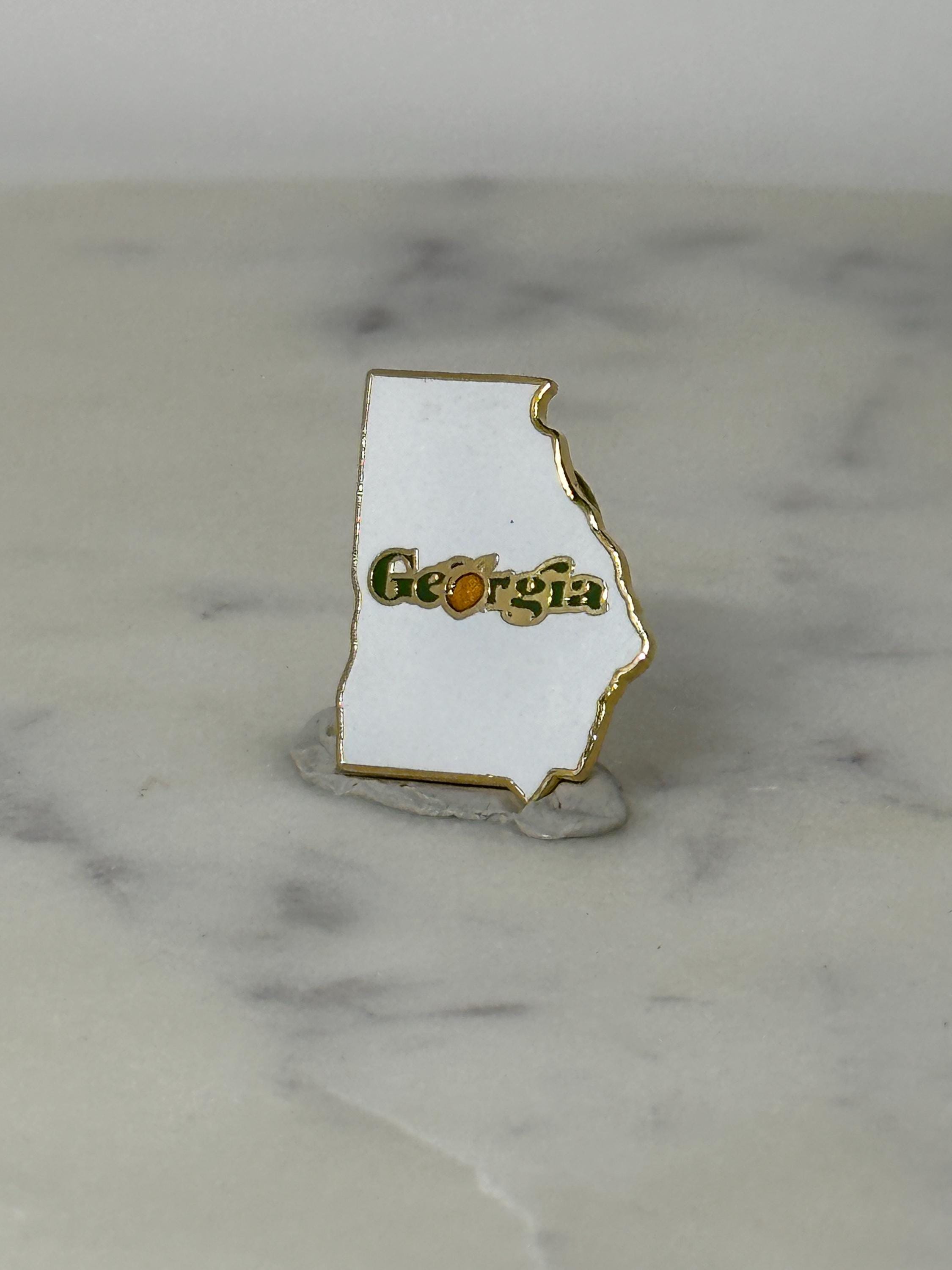 Georgia State Enamel Pin: White & Gold Finish - Vintage Souvenir Accessory