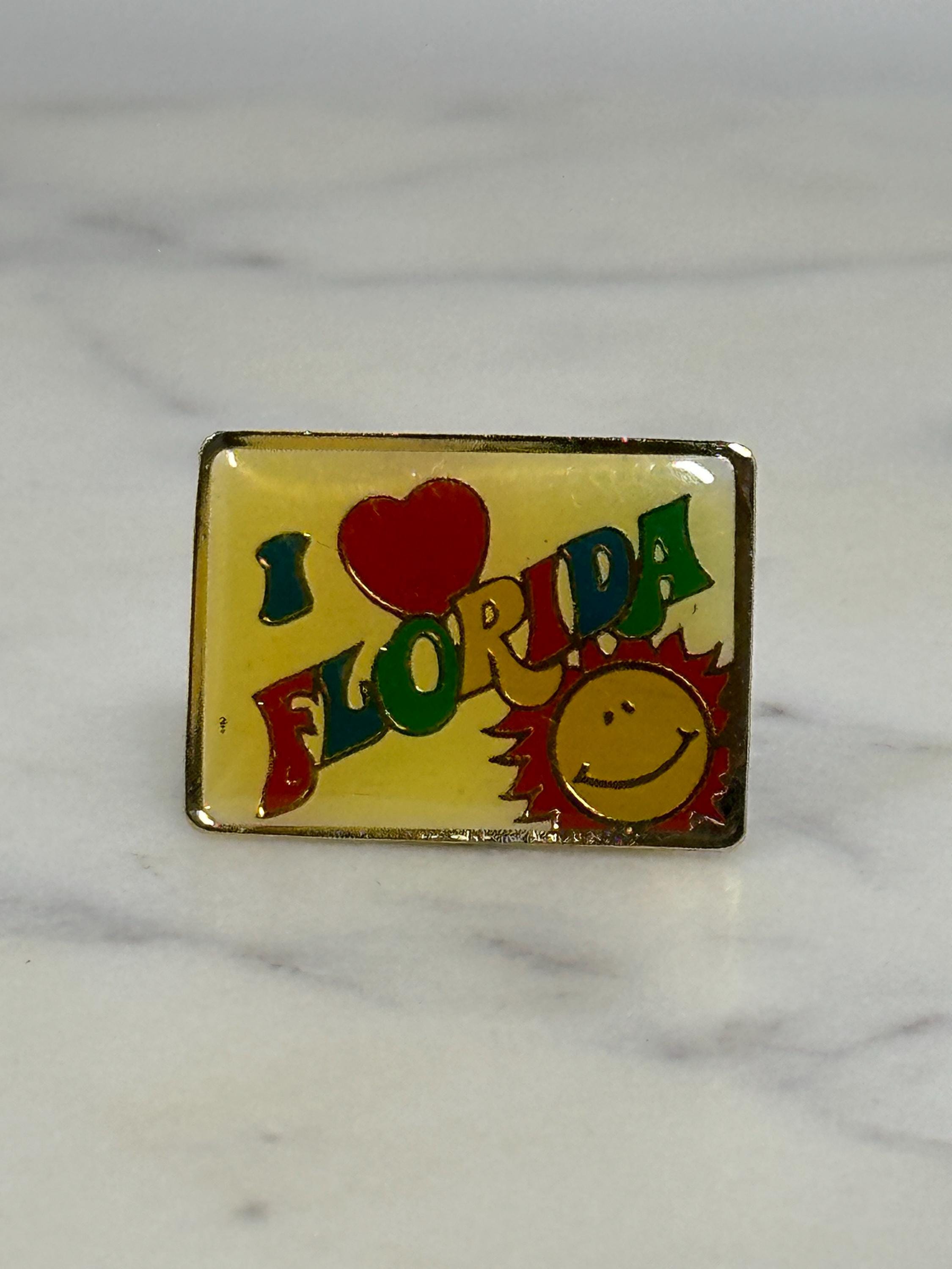 I Love Florida Souvenir Pin: Bold Retro Colors - Vintage Travel Accessory