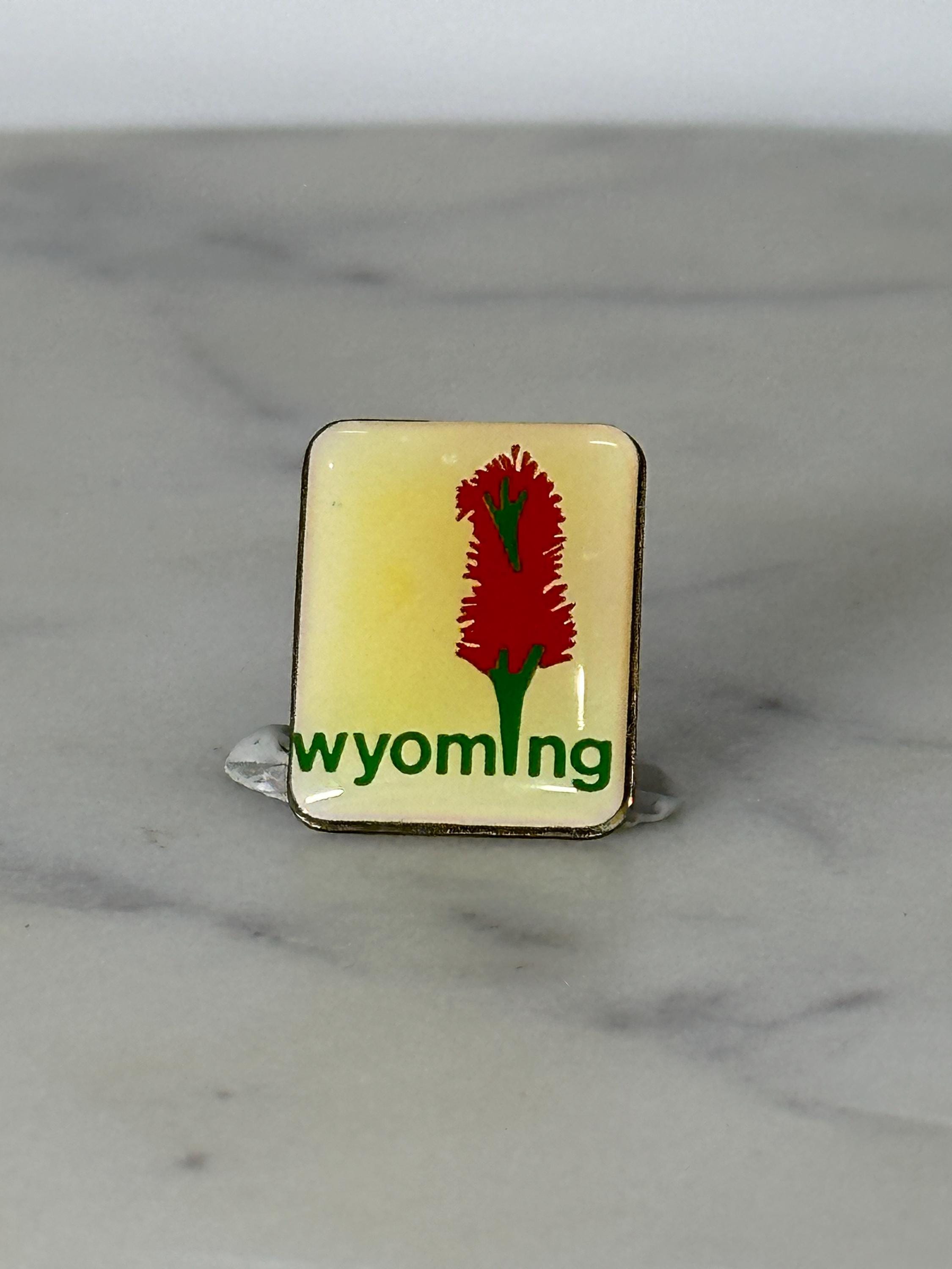 Wyoming State Souvenir Pin: Red Broom Flower Enamel - Vintage Travel Accessory