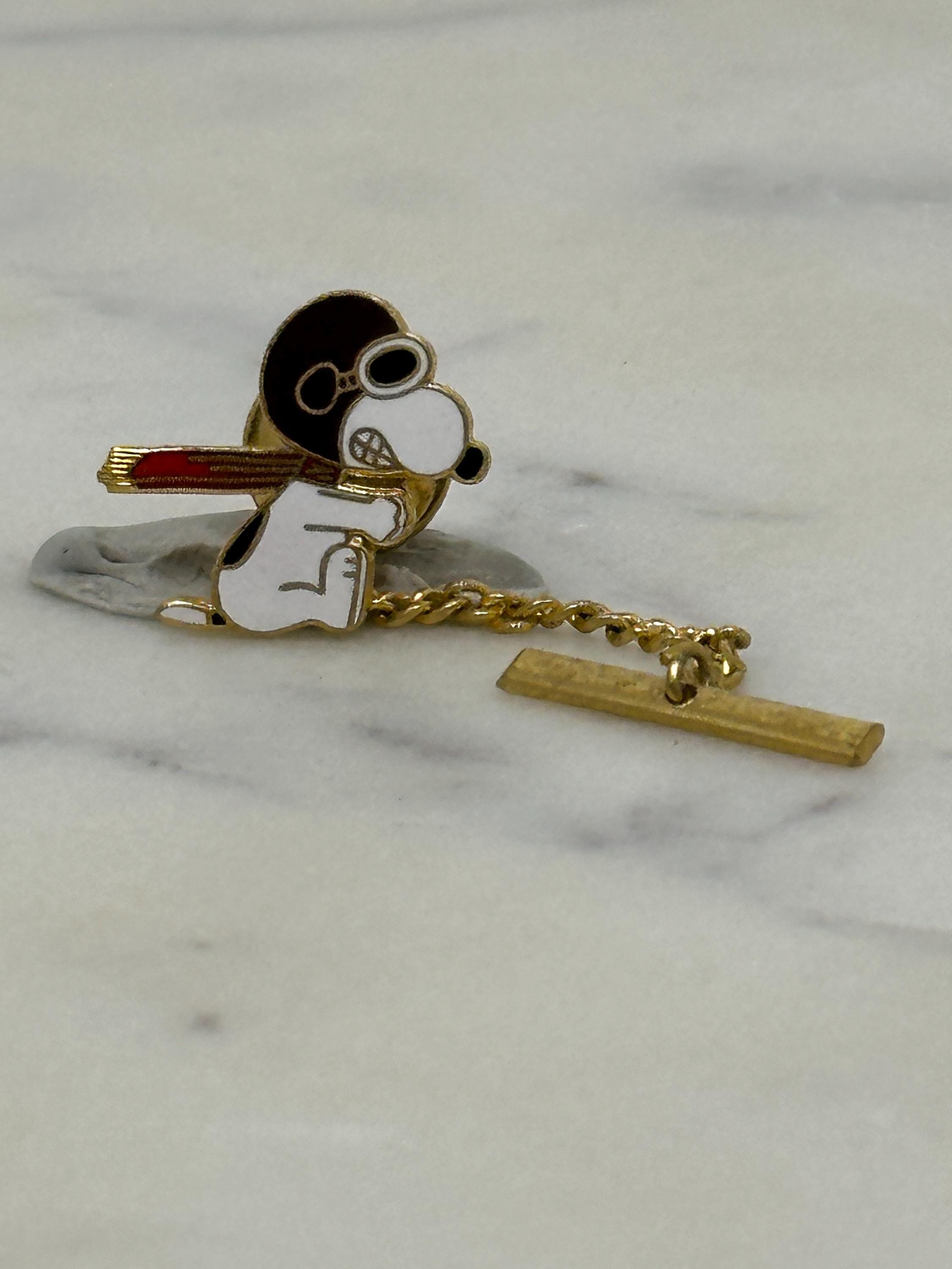Snoopy Aviator Tie Tack Pin: Gold Enamel Finish - Vintage Peanuts Accessory
