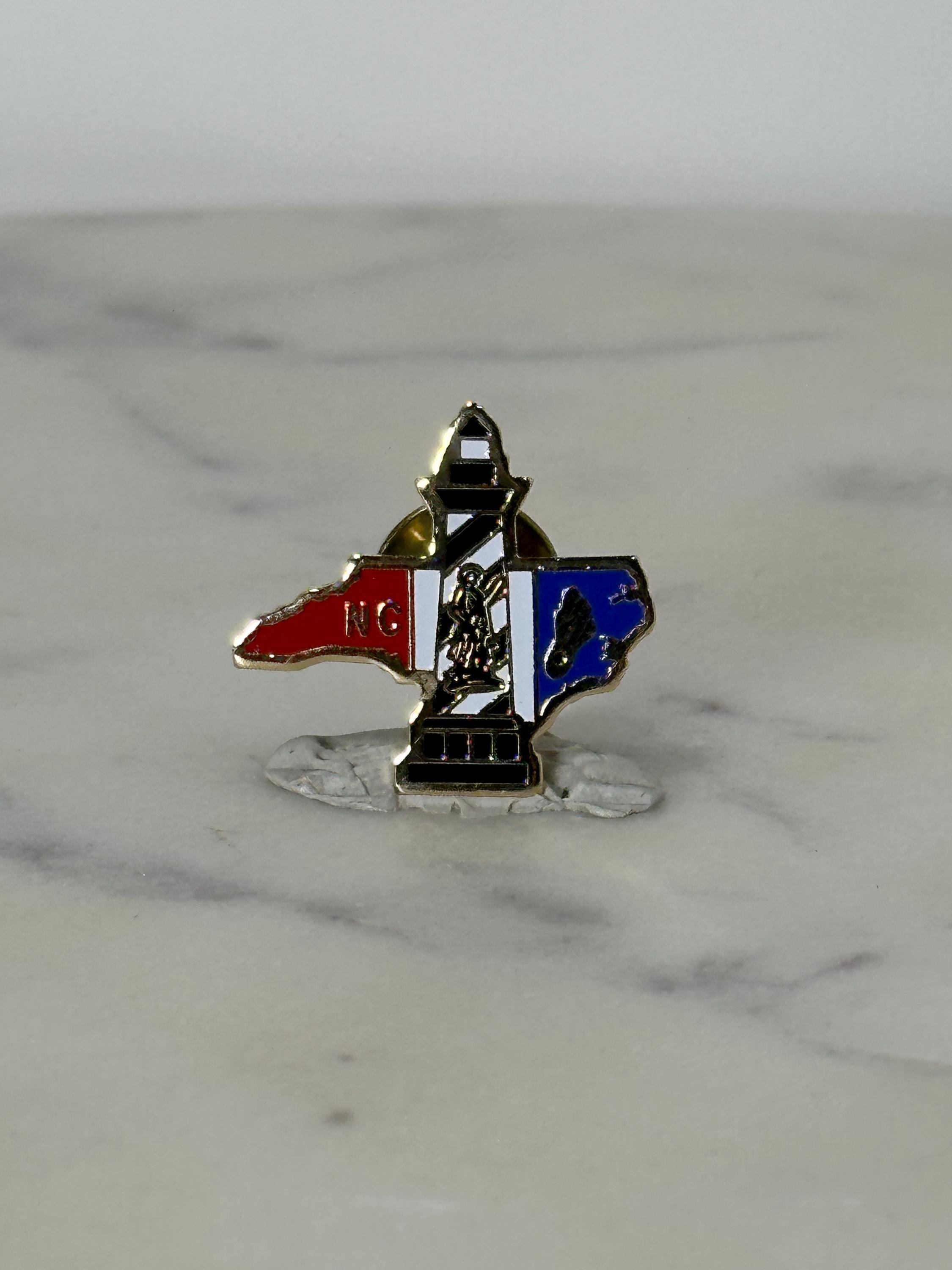 North Carolina State Enamel Pin: Red Blue Gold Finish - Souvenir Travel Accessory