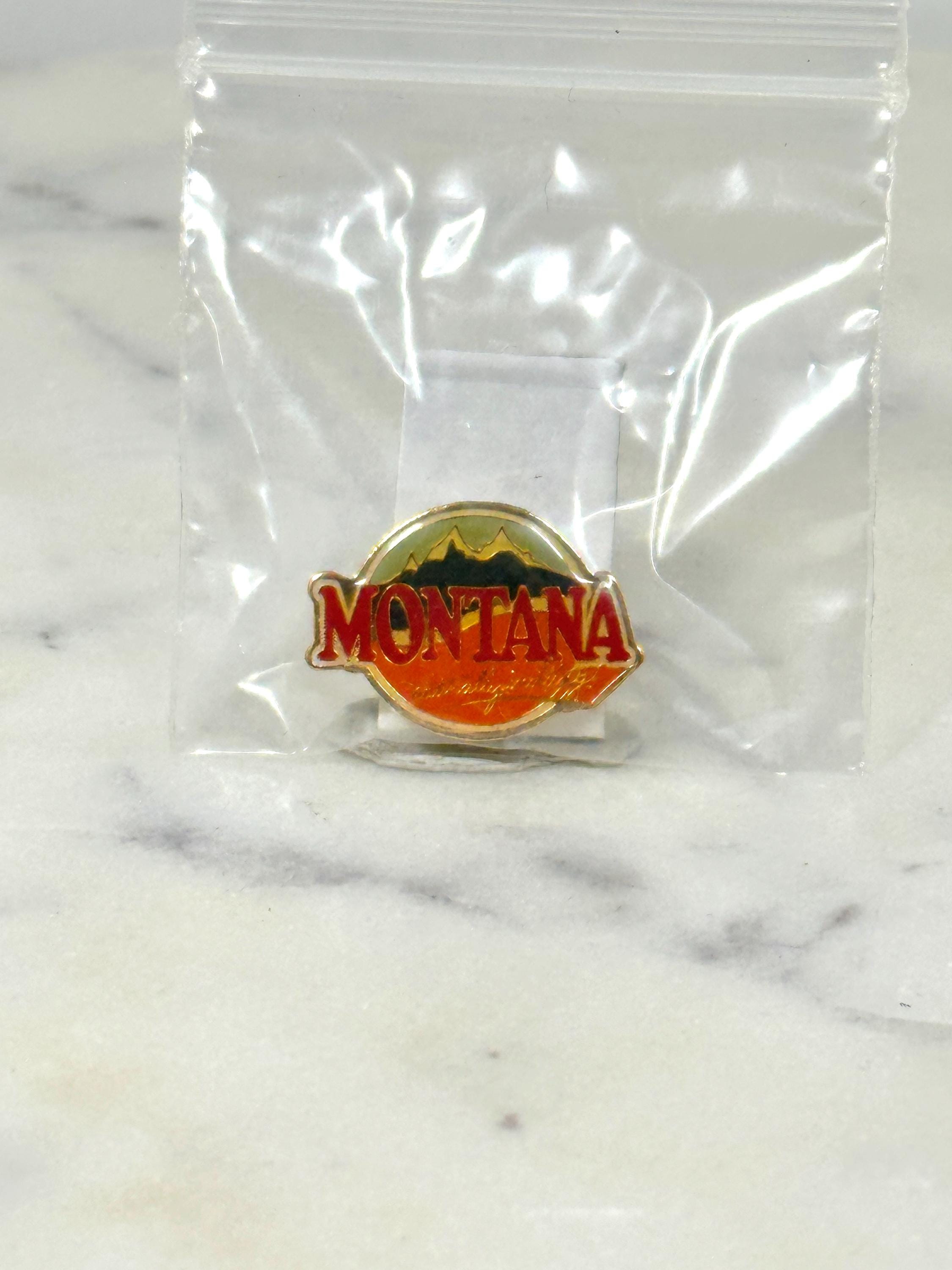 Montana Souvenir Enamel Pin: Sunset Mountains Design - Vintage Travel Accessory