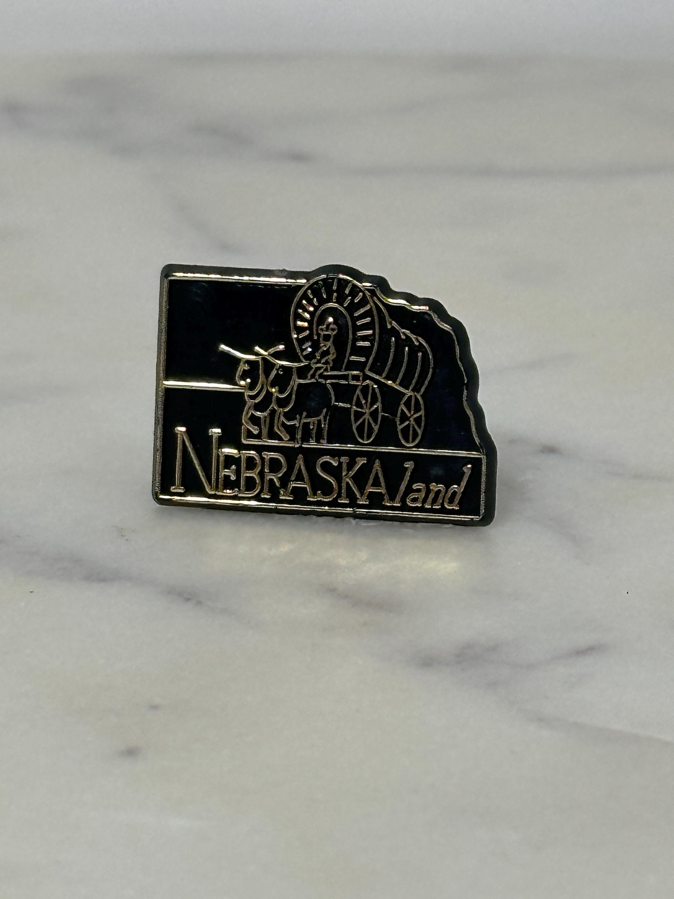 Nebraskaland Enamel Lapel Pin: Black Gold Outline - Vintage Souvenir Accessory