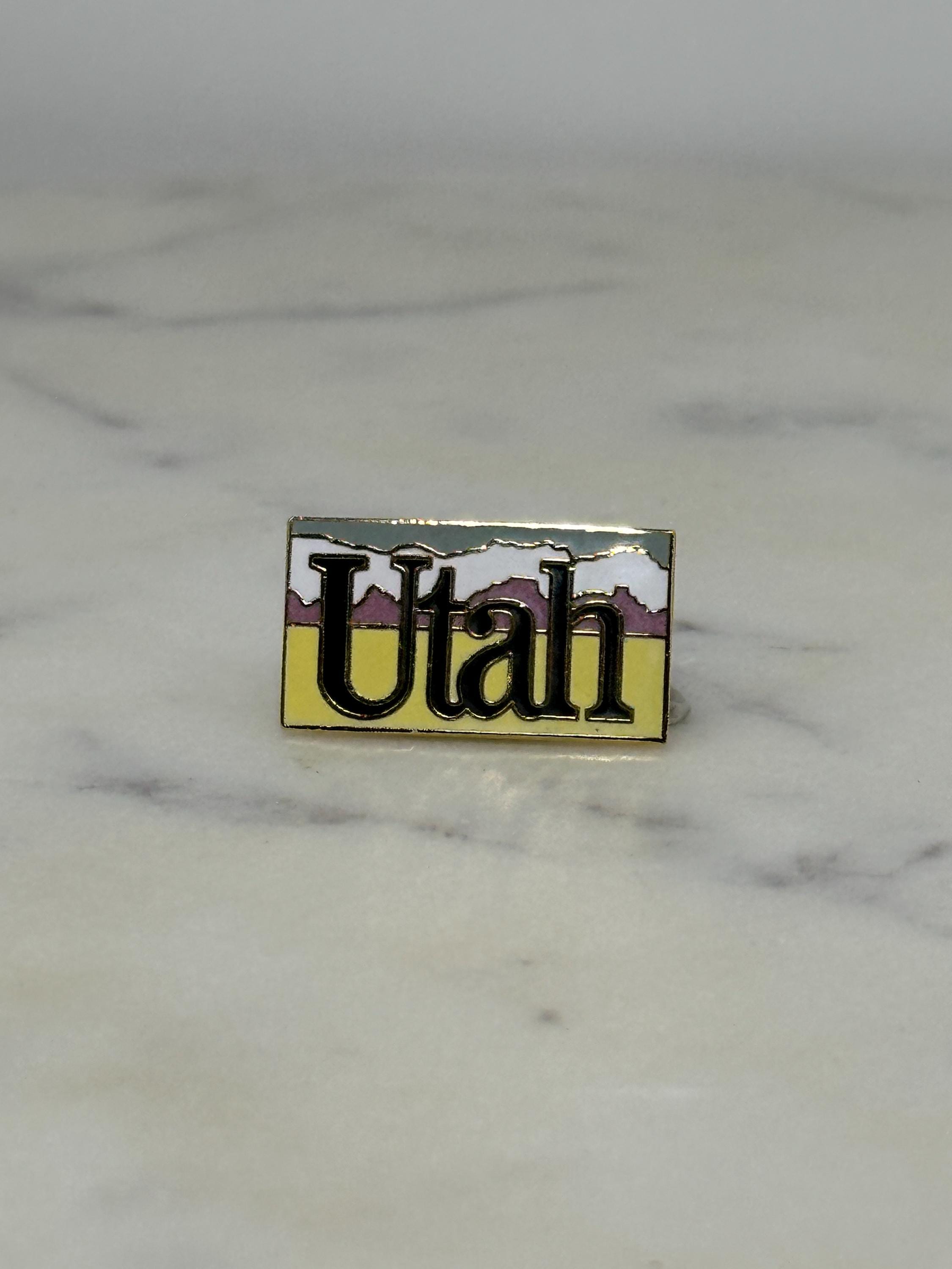 Utah Souvenir Enamel Pin: Pastel Landscape Design - Vintage Travel Accessory