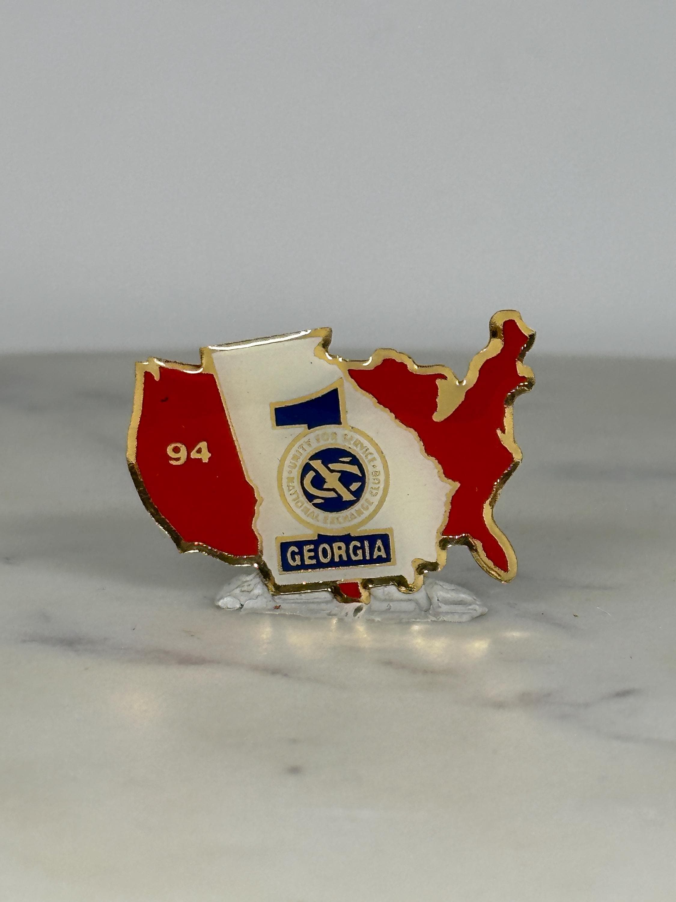 Georgia State Enamel Pin: Red White Blue Map Design - 1994 Souvenir Accessory