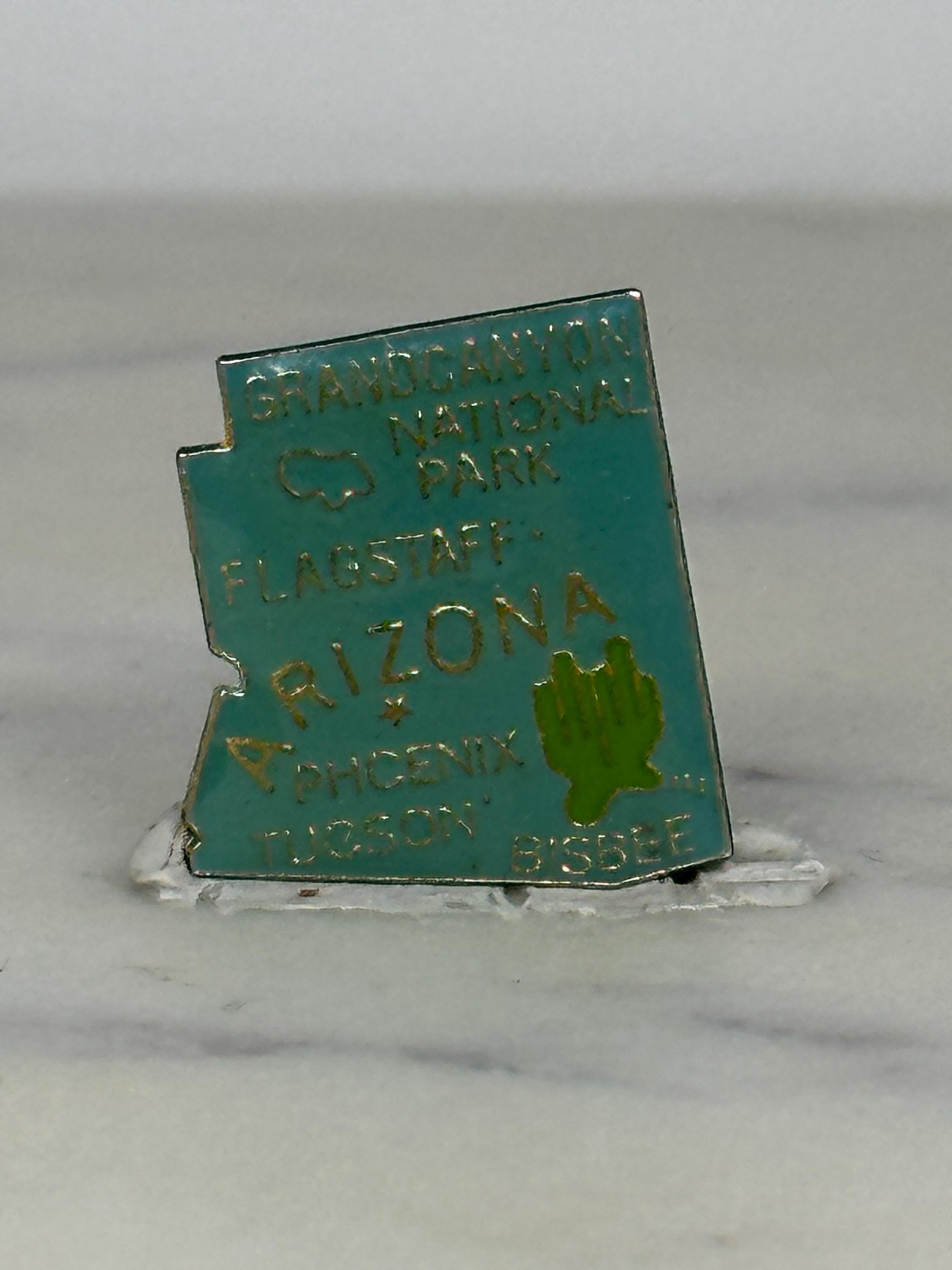 Arizona State Souvenir Pin: Teal Enamel Cactus - Vintage Travel Accessory