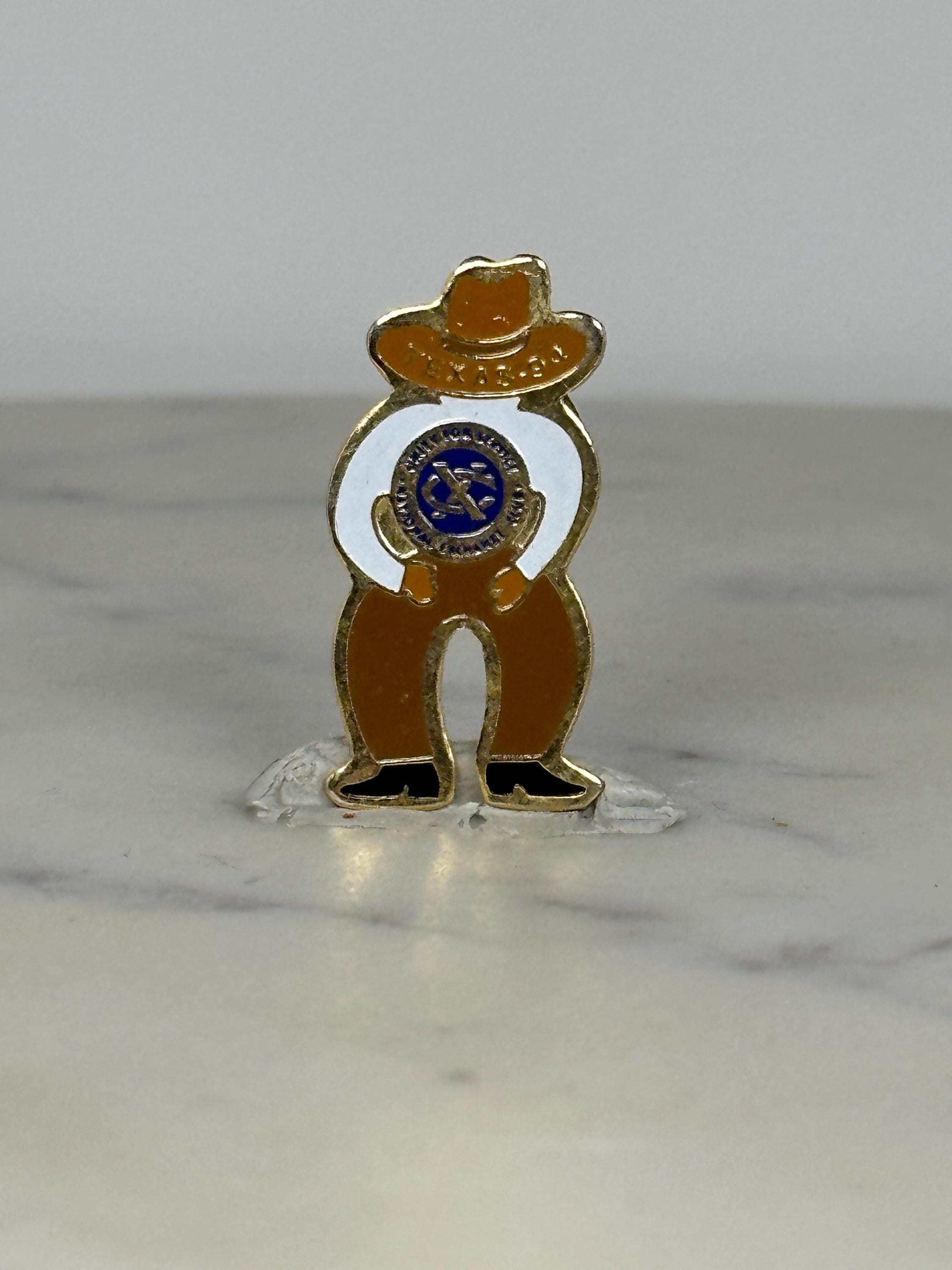Cowboy Mascot Enamel Pin: Gold Tone Western Style - Vintage Rodeo Accessory