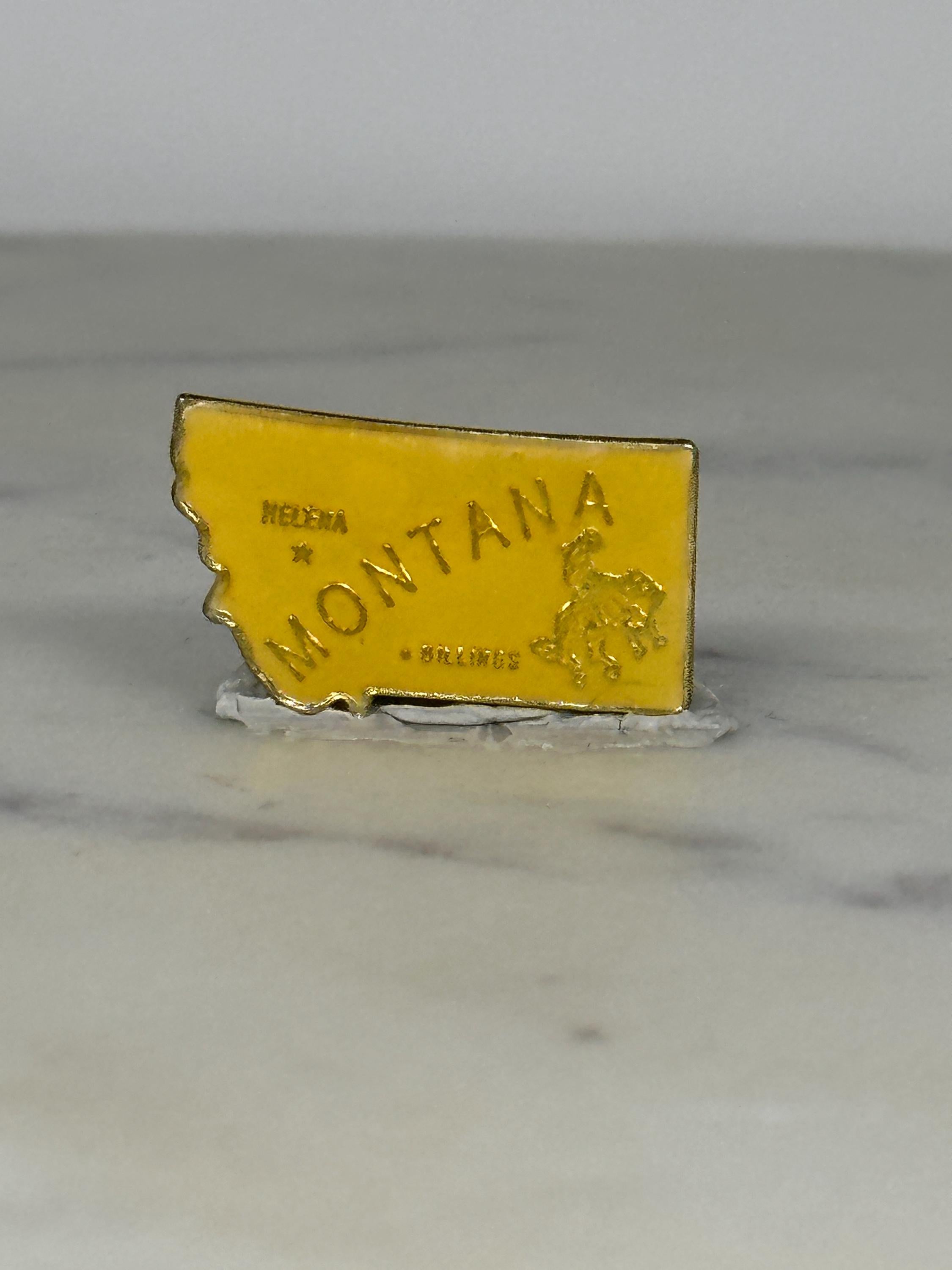 Montana State Souvenir Pin: Yellow Enamel Finish - Vintage Travel Accessory