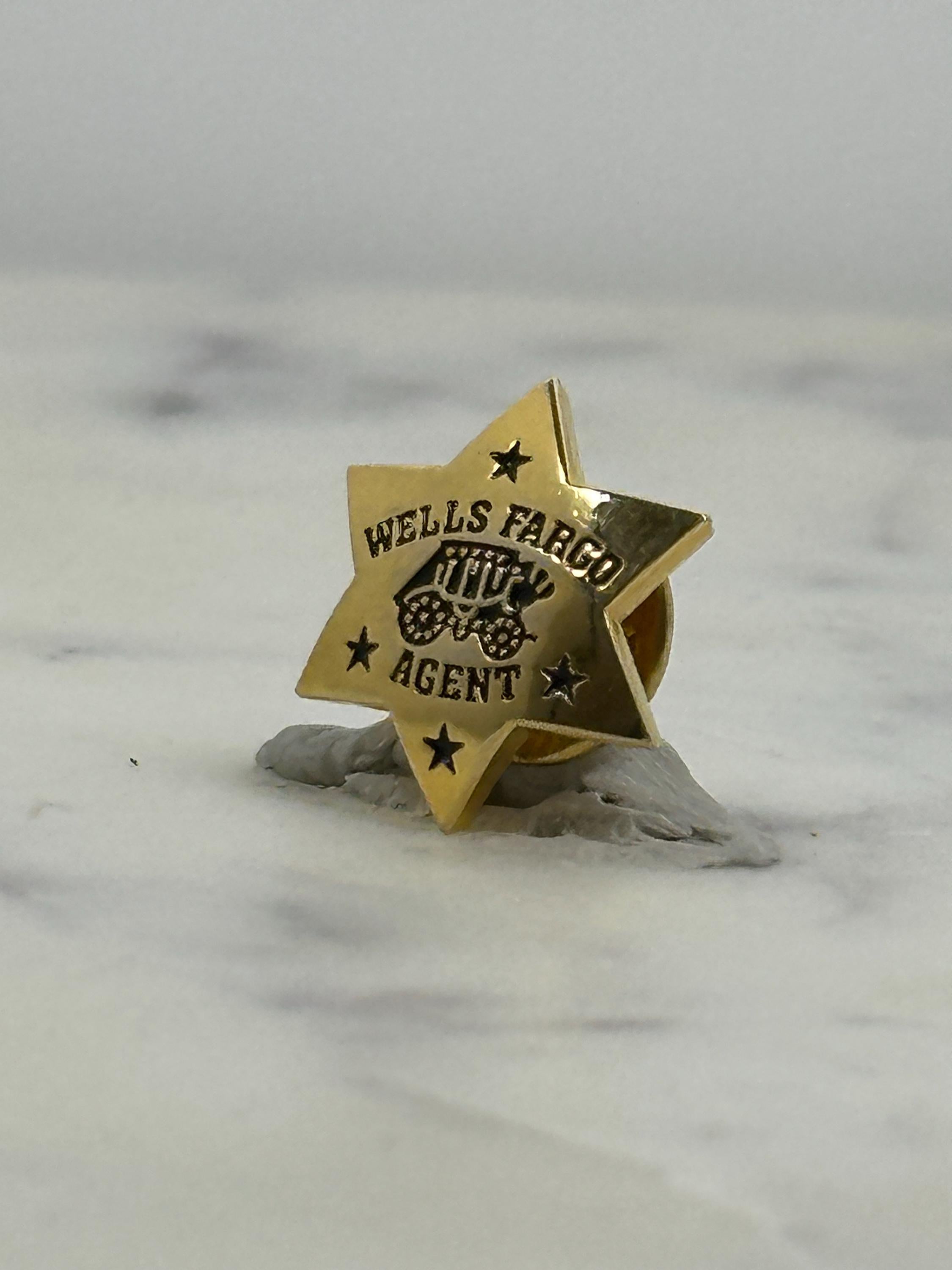 Wells Fargo Agent Enamel Pin: Gold Sheriff Star - Western Theme Accessory