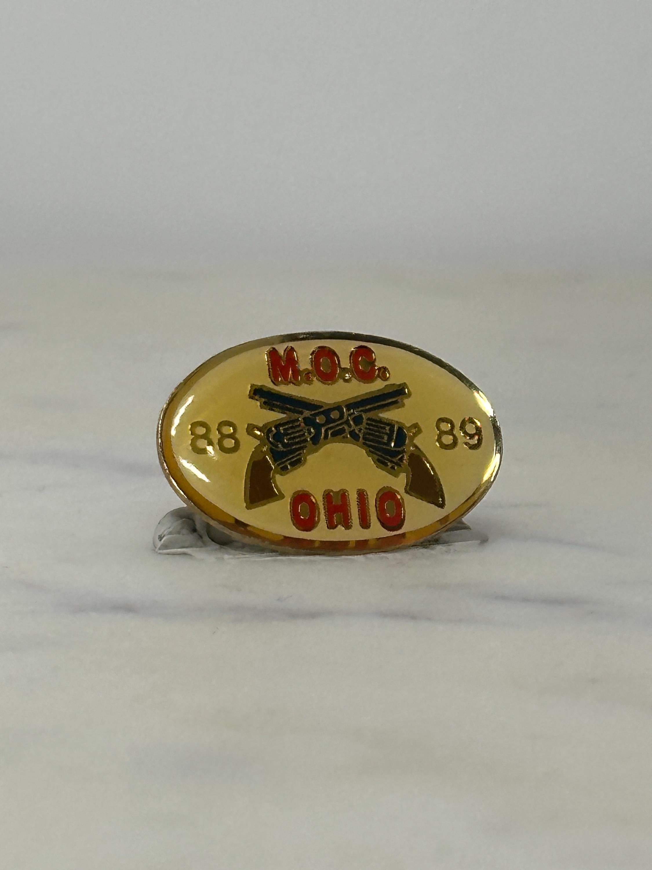 M.O.C. Ohio Enamel Pin: Gold Oval with Pistols - 1980s Collectible Accessory