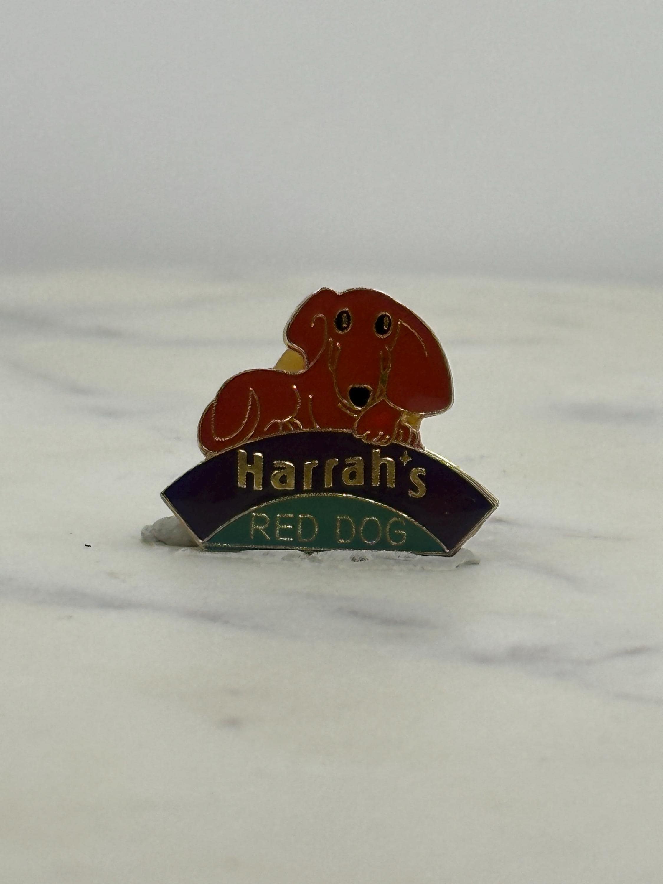 Harrah's Red Dog Enamel Pin: Red/Burgundy & Gold - Vintage Casino Accessory