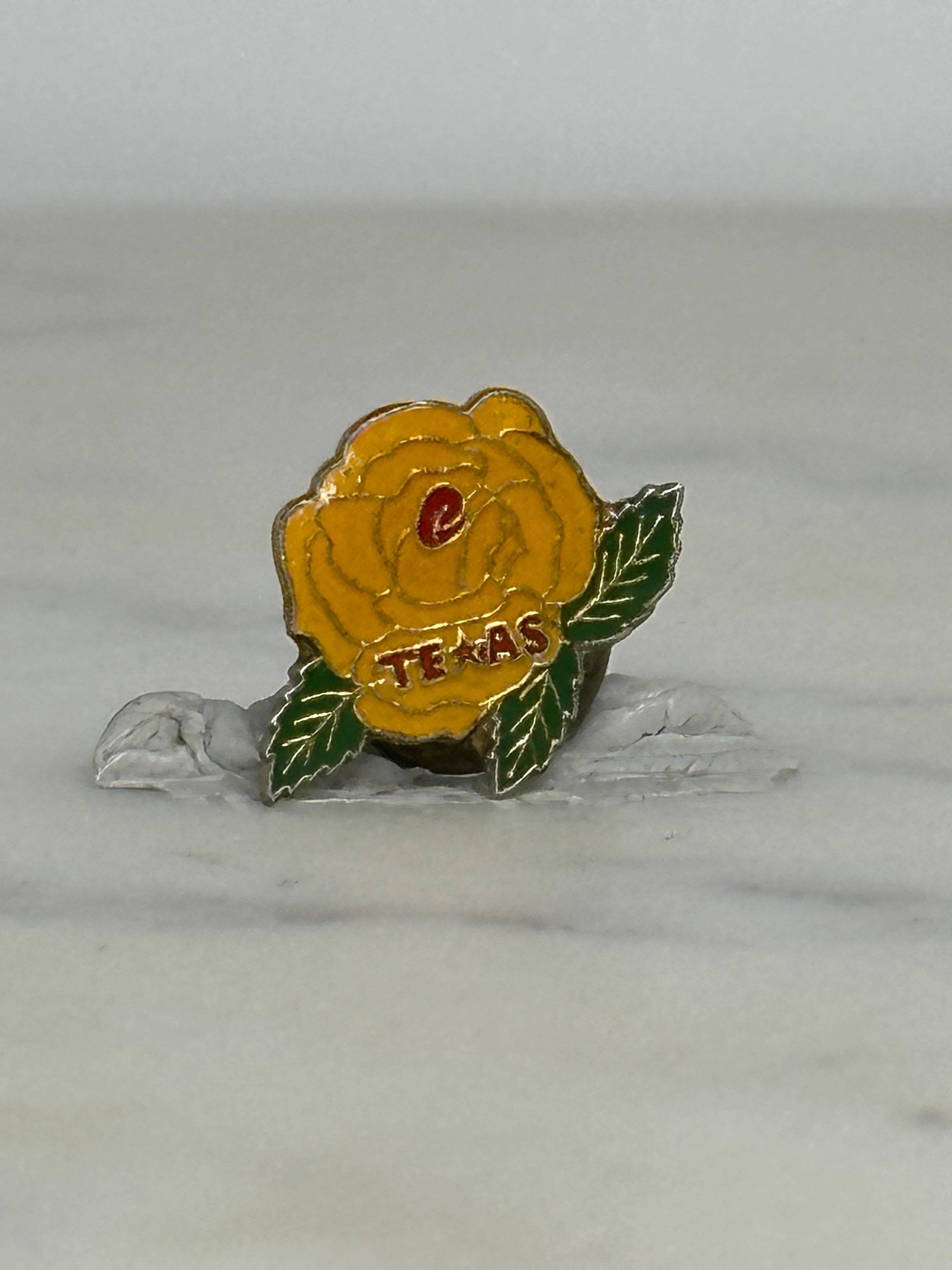 Texas Yellow Rose Enamel Pin: Gold Tone Finish - Vintage Souvenir Accessory