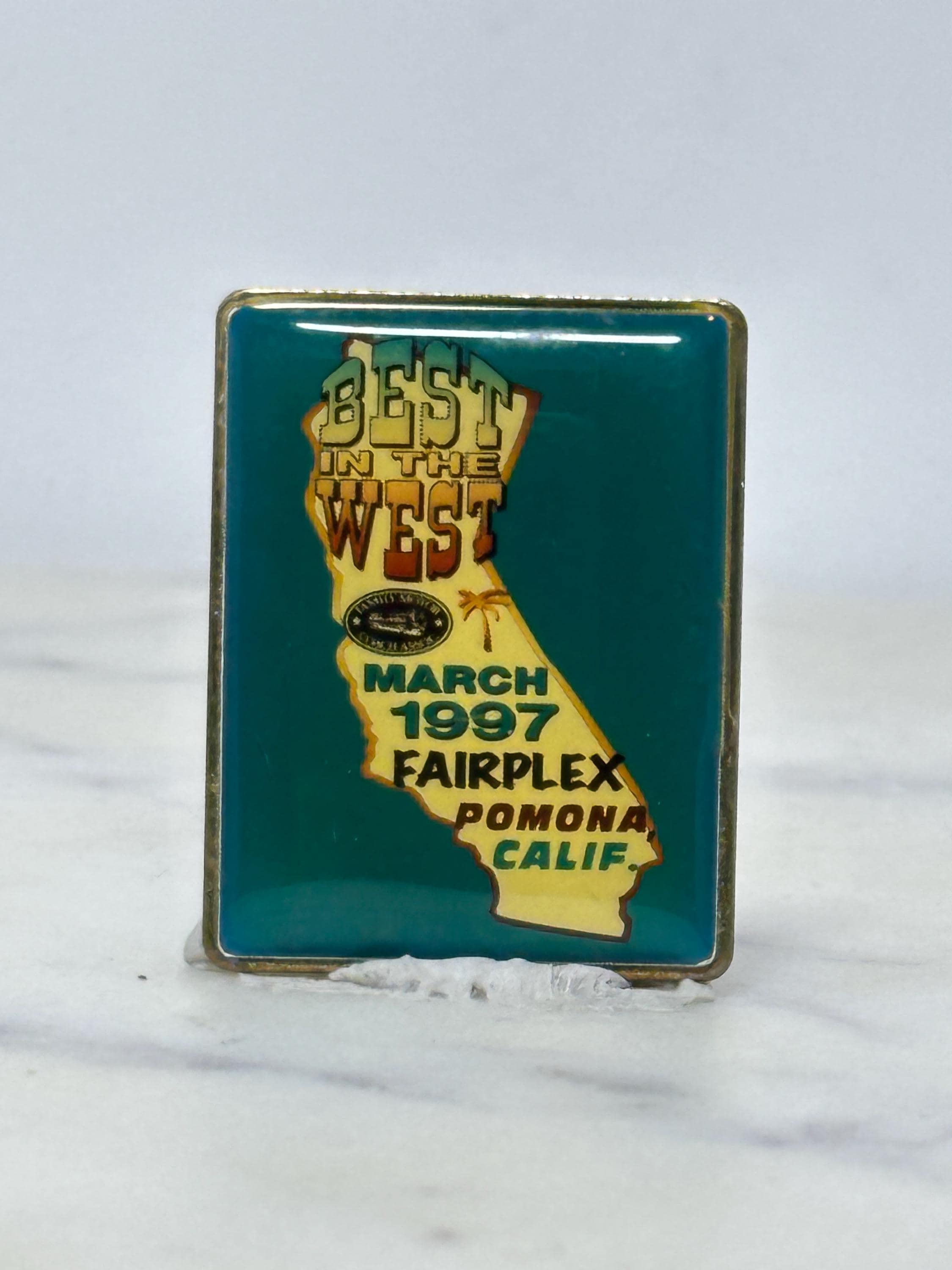 Best in the West Enamel Pin: Teal California Map - 1997 Fair Theme Accessory