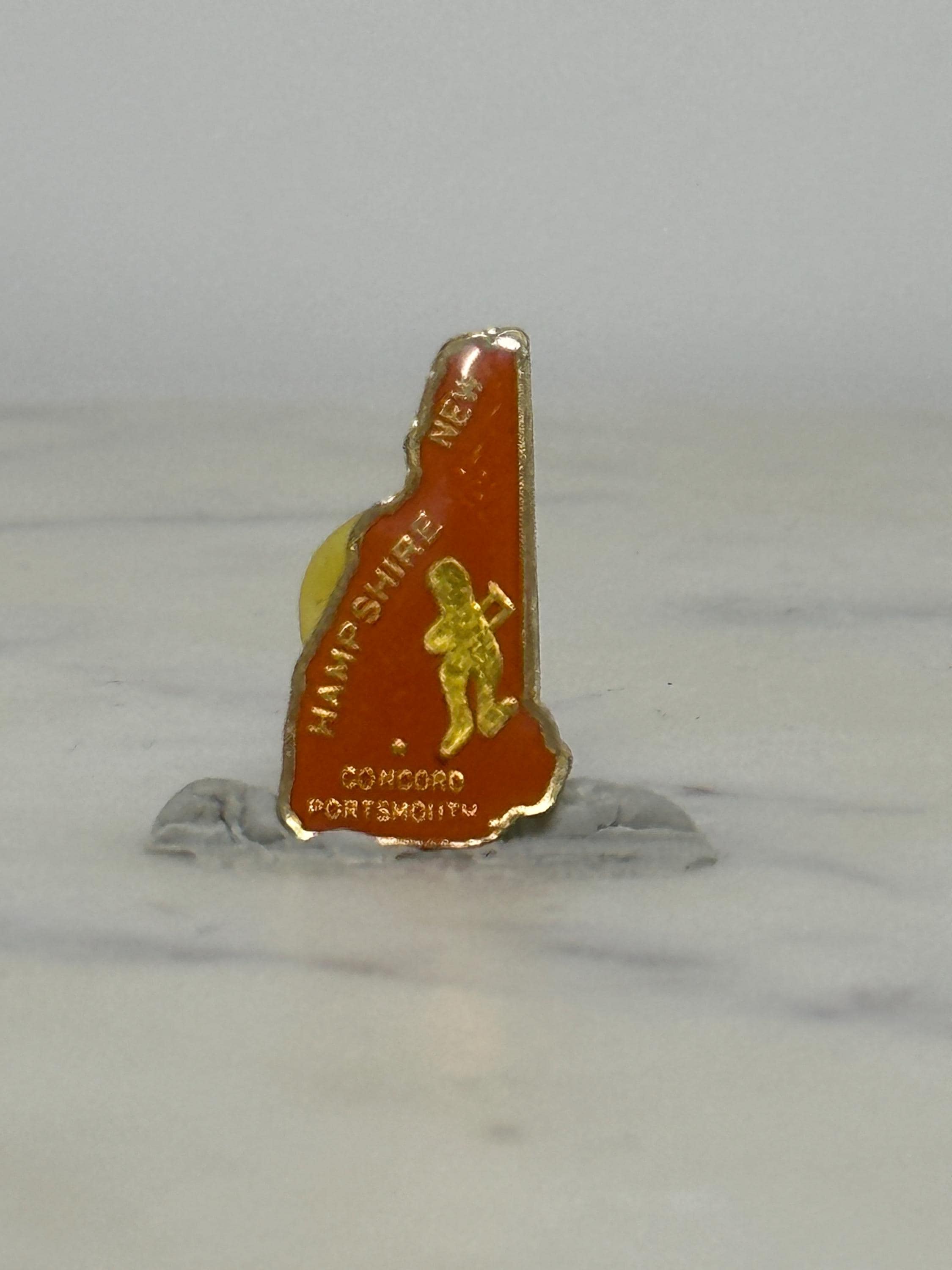New Hampshire State Enamel Pin: Red Gold Outline - Vintage Travel Accessory