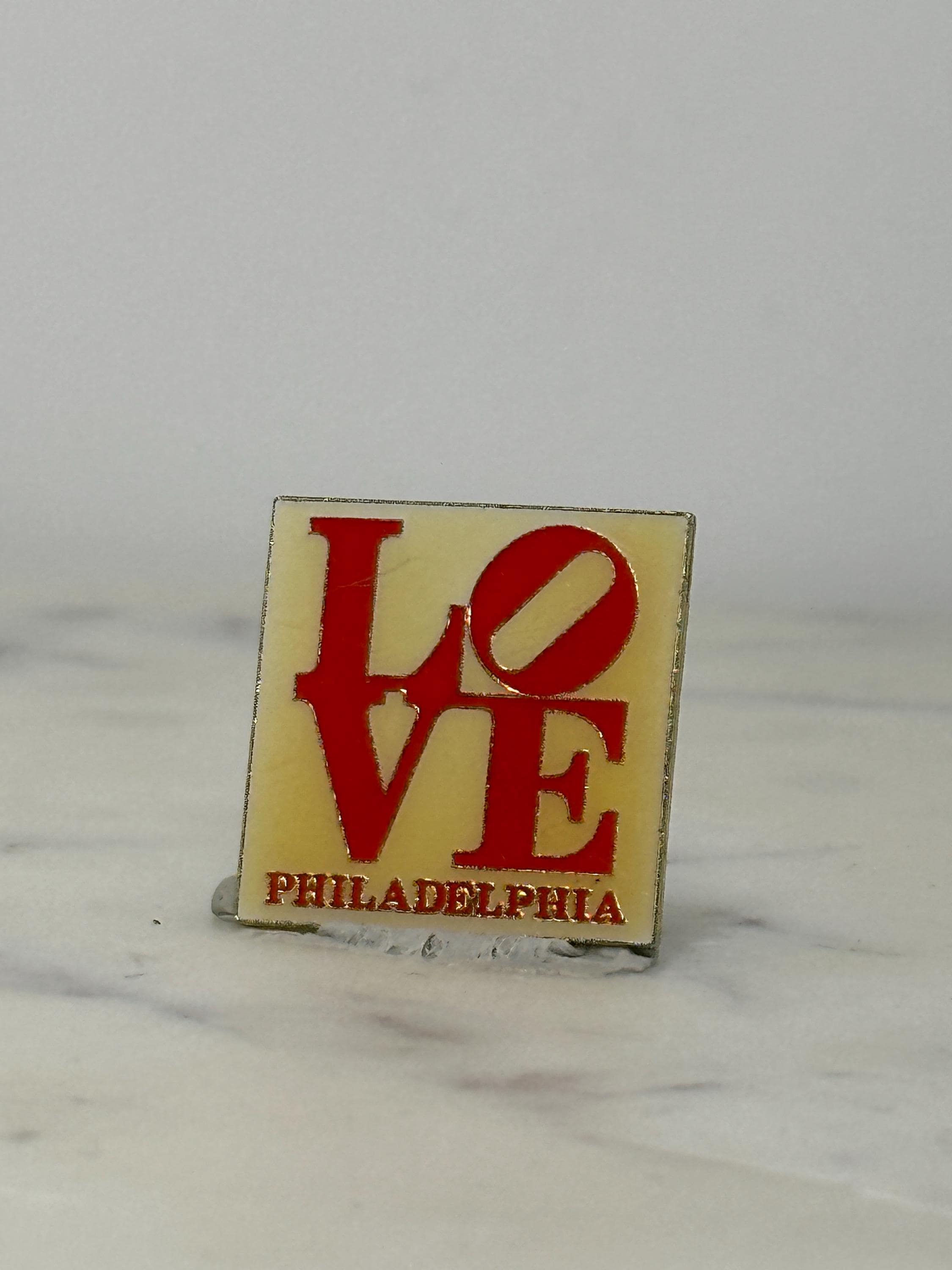 Philadelphia LOVE Enamel Pin: Red Text on Cream - Vintage City Souvenir
