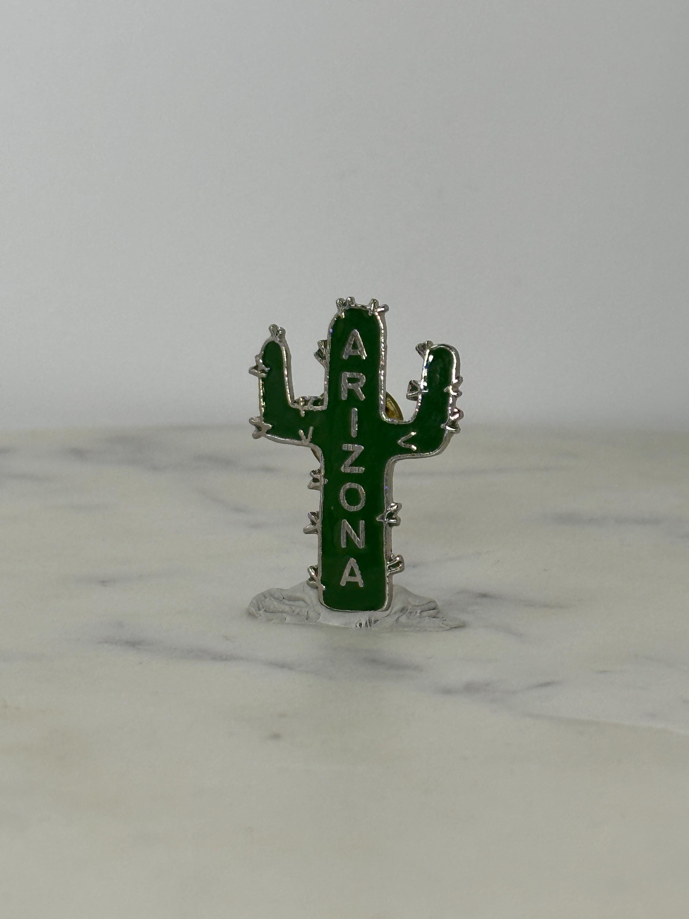 Arizona Cactus Enamel Pin: Green Silver Finish - Souvenir Travel Accessory