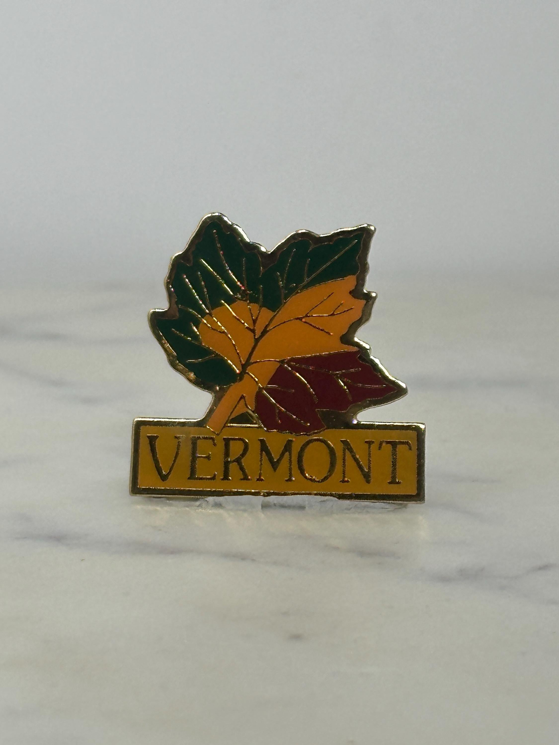 Vermont Leaf Souvenir Pin: Multicolor Enamel - Vintage Travel Accessory