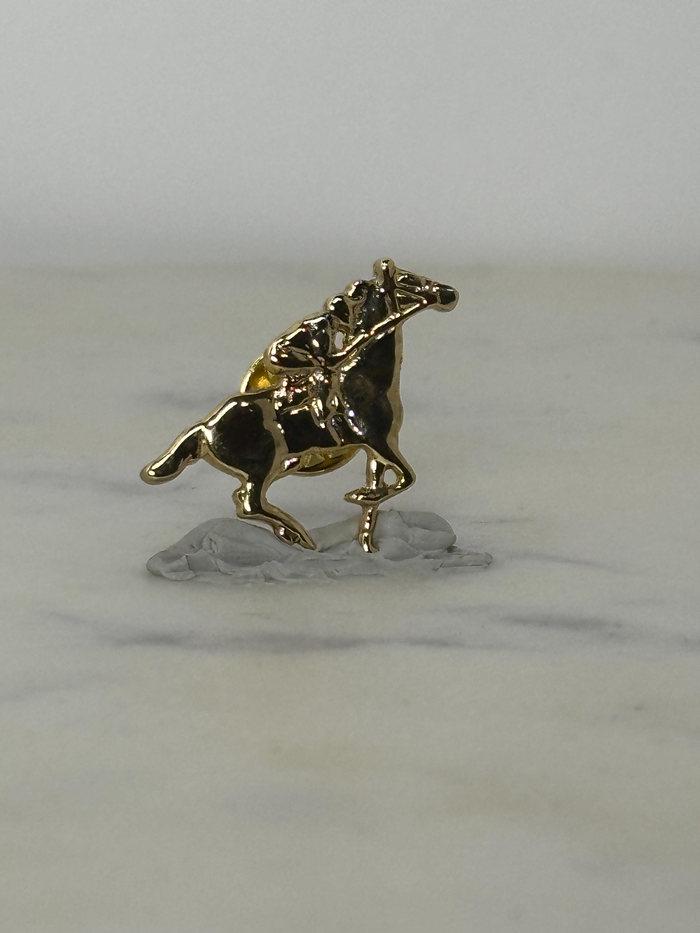 Horse Racing Enamel Pin: Gold Finish - Equestrian Vintage Accessory
