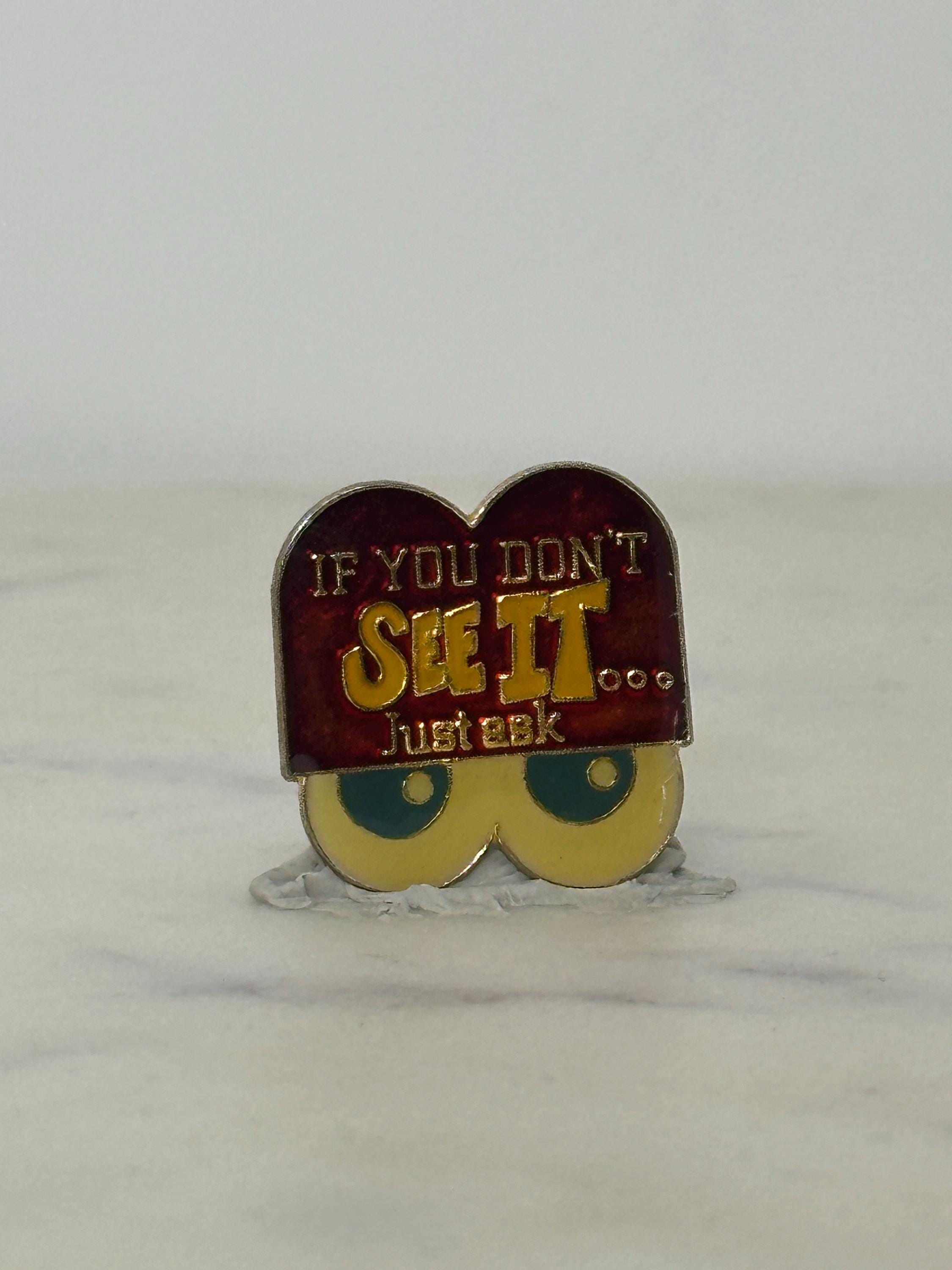 Funny Eyes Enamel Pin: Red & Yellow Metal - Retro Humor Accessory