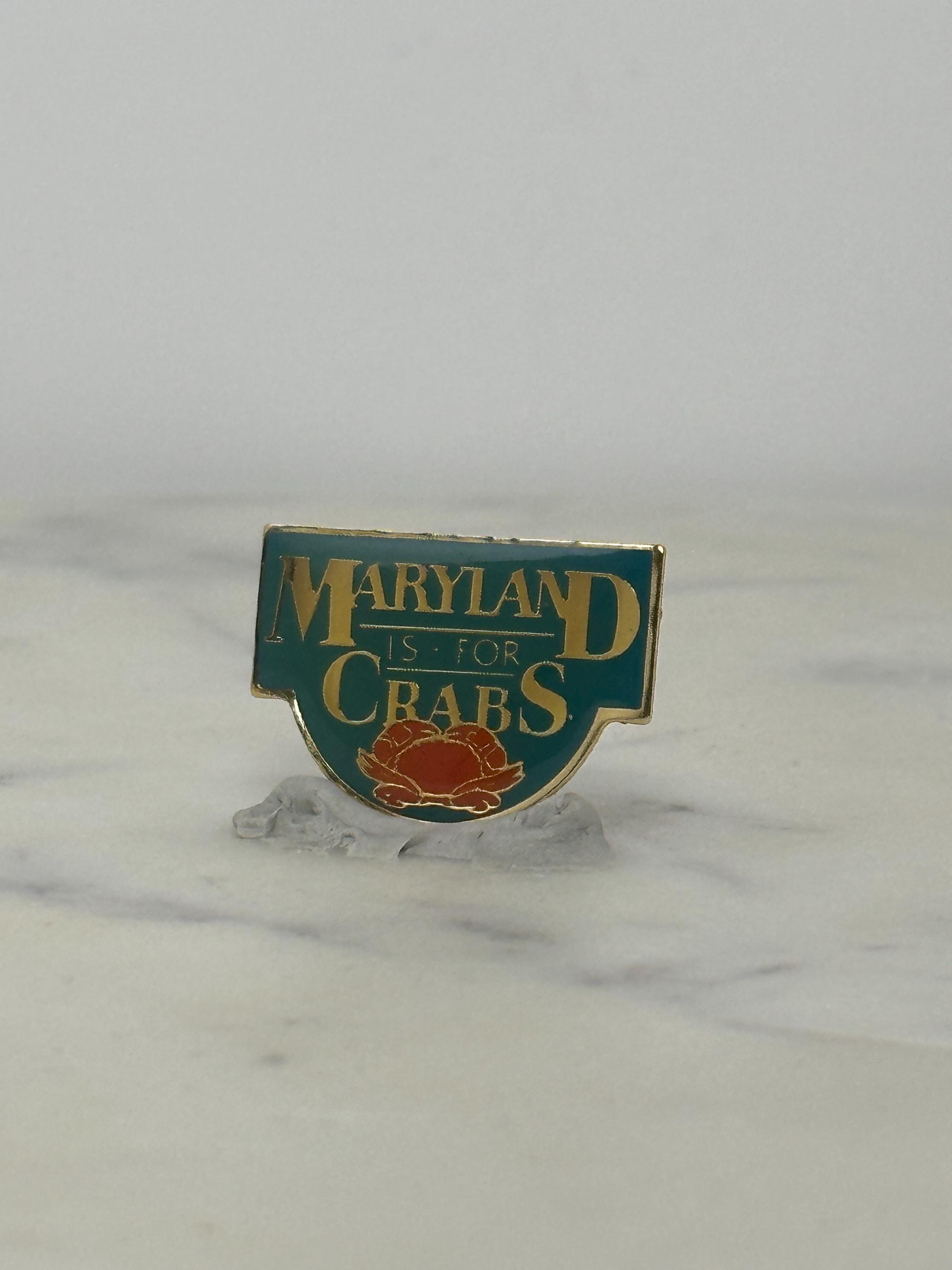 Maryland Crabs Souvenir Pin: Teal Gold Enamel - Retro Travel Accessory