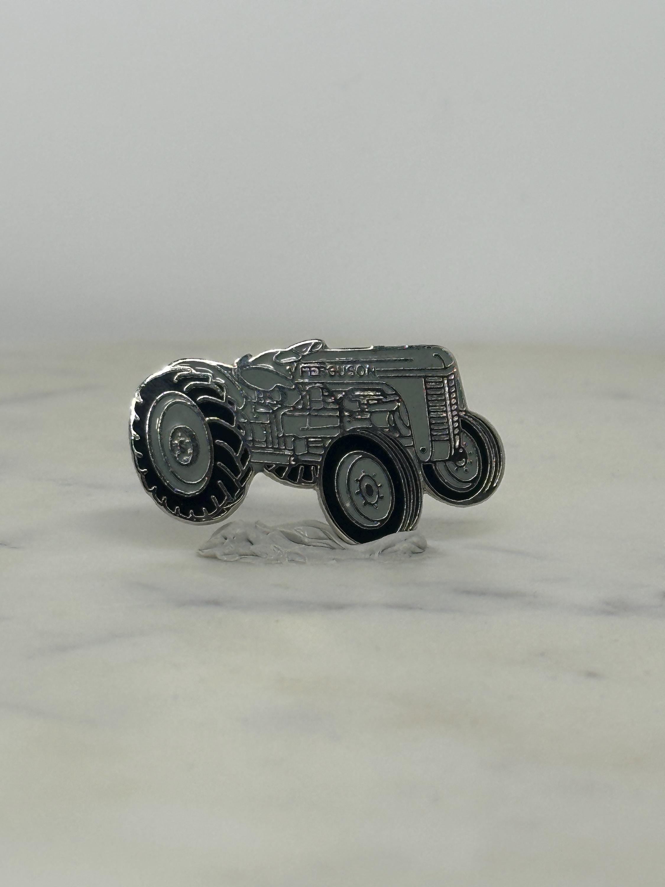 Vintage Tractor Enamel Pin: Silver Black Finish - Farm Life Accessory