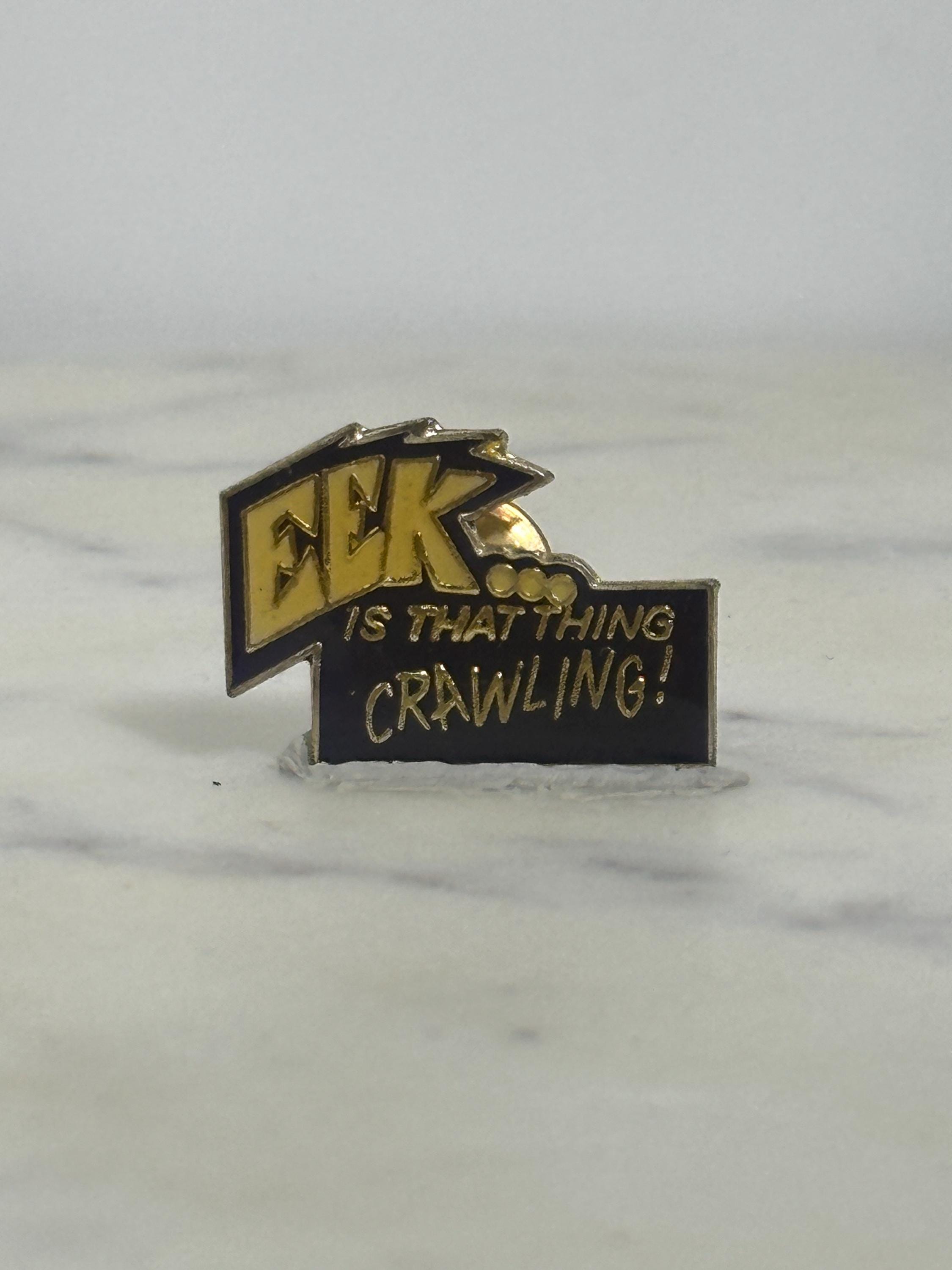 Eek Crawling Bug Enamel Pin: Gold & Black Text - 90s Humor Accessory