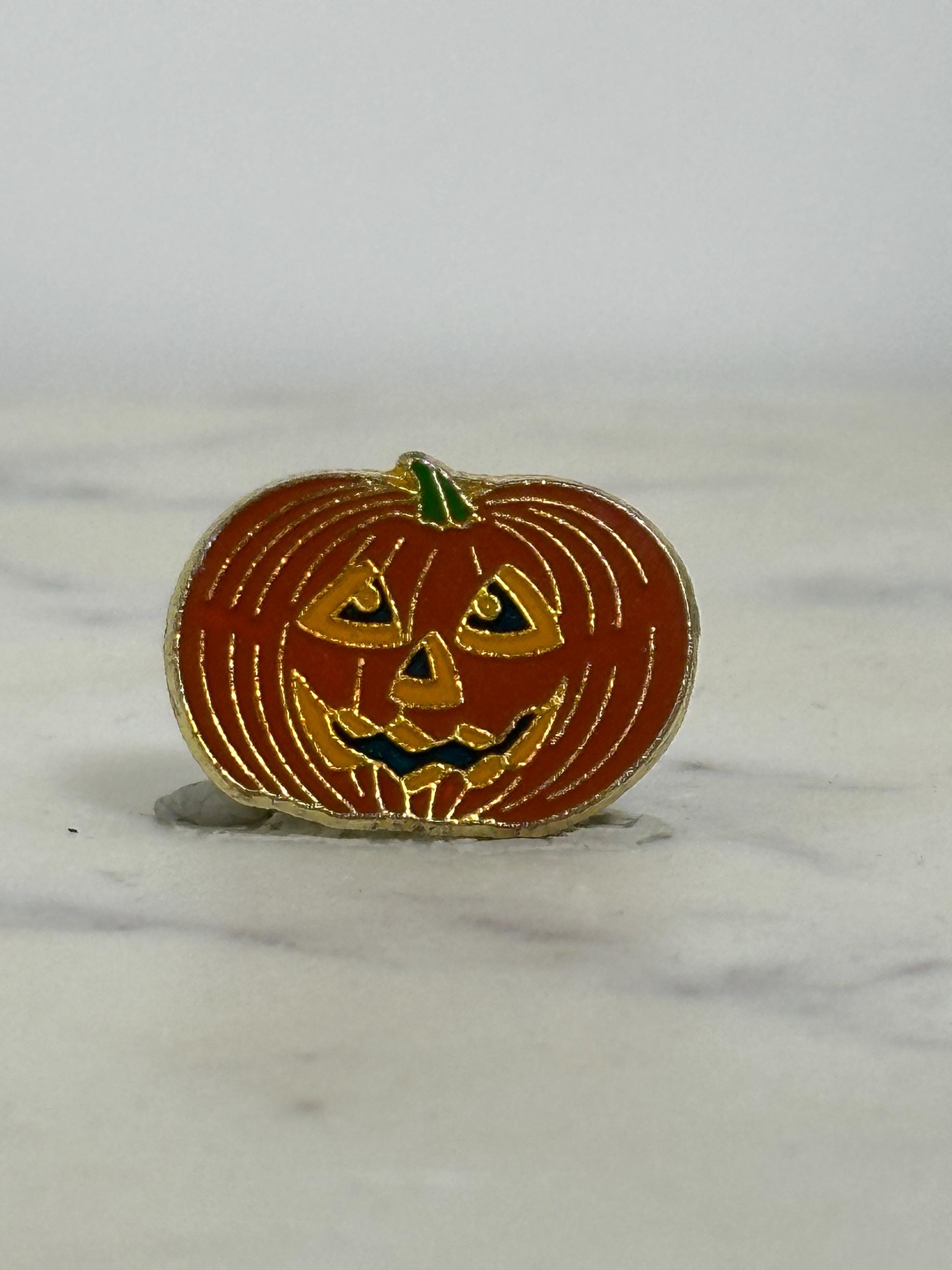 Halloween Pumpkin Enamel Pin: Orange Gold Outline - Vintage Spooky Accessory