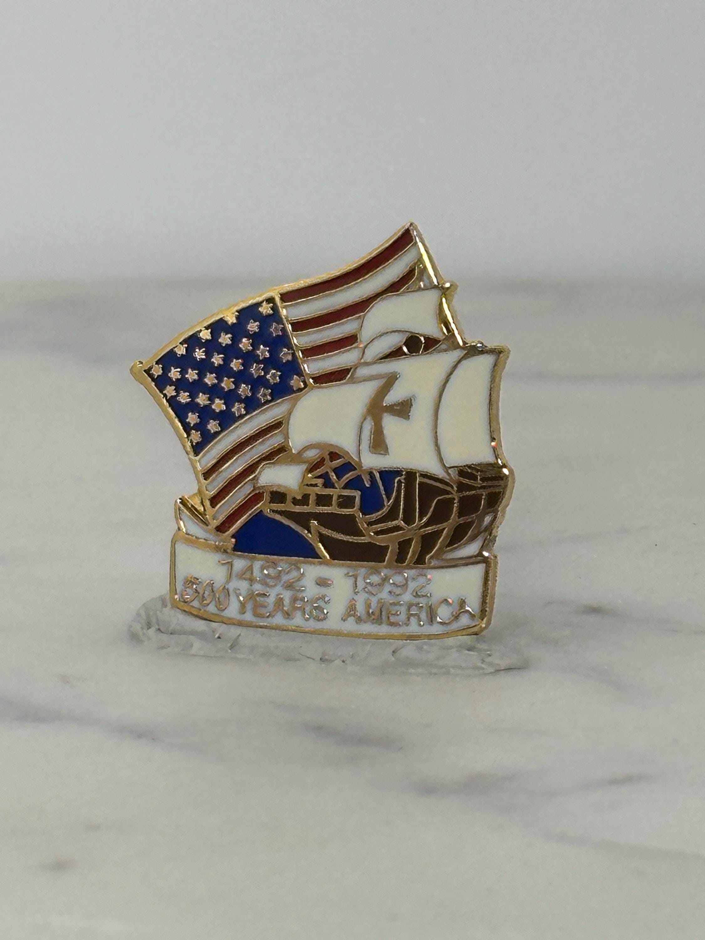 500 Years America Enamel Pin: Gold Tone Patriotic - 1992 Commemorative Accessory