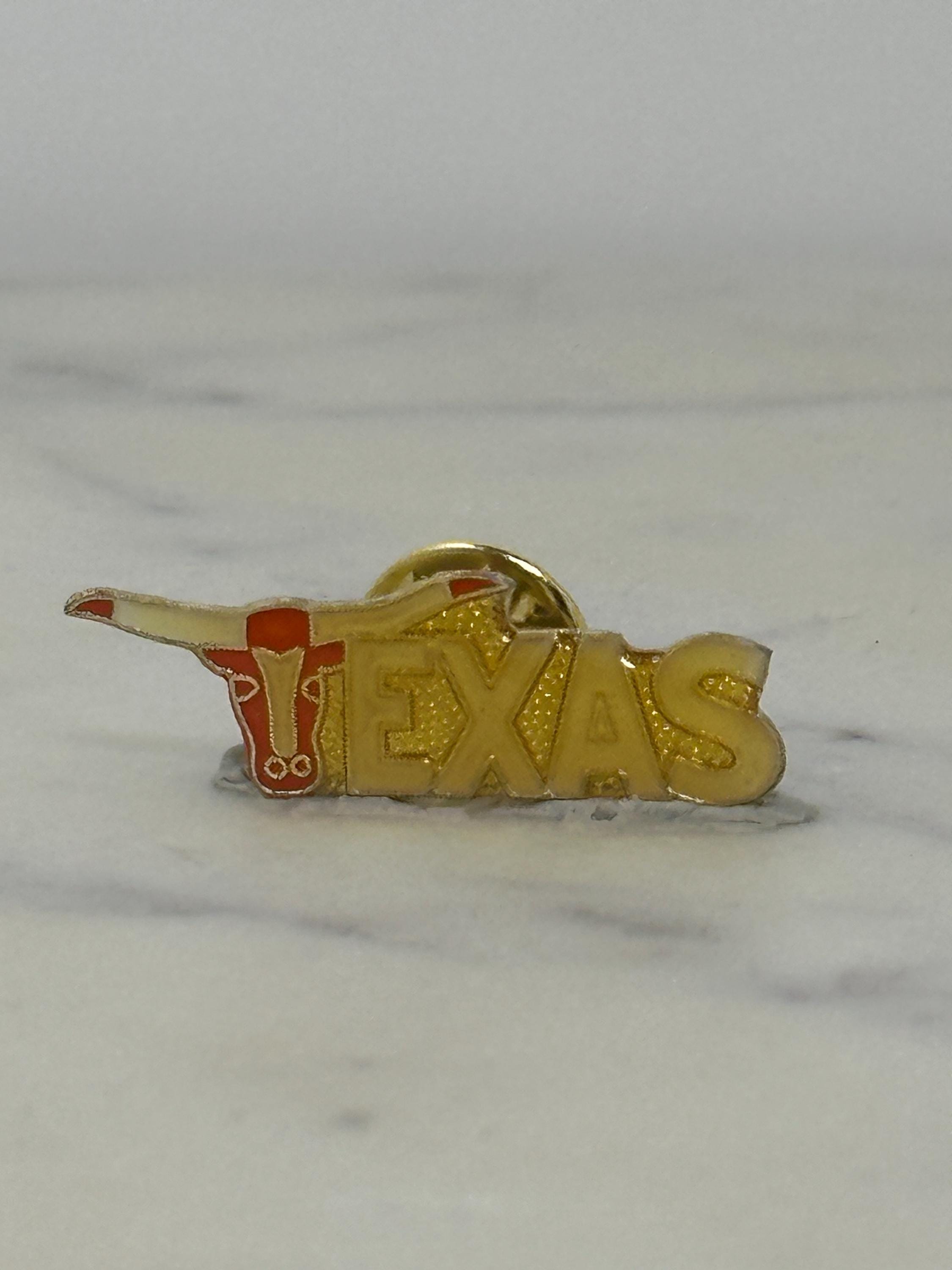 Texas Longhorn Enamel Pin: Gold & Red Finish - Vintage Souvenir Accessory
